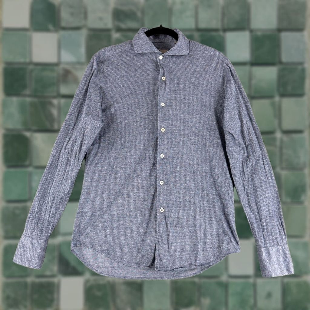 Canali Canali Button-Up Shirt Mens M Blue Geometric Pattern Long Sleeve Made in Italy Size US M / EU 48-50 / 2 - 1 Thumbnail