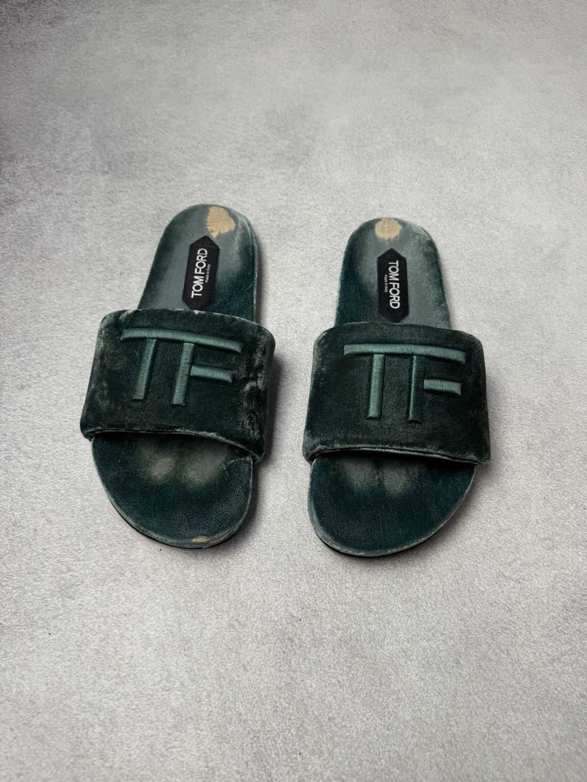 Tom Ford ✅ Tom Ford Teal Velvet TF Logo Slippers Slides US7-8 Size US 7.5 / EU 40-41 - 1 Thumbnail