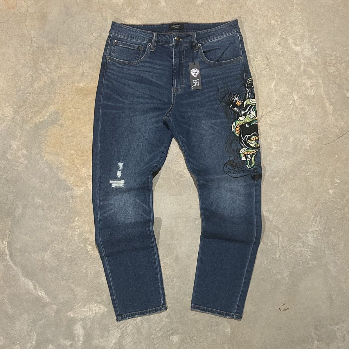 Ed Hardy × Vintage Crazy Vintage Y2K Ed Hardy Spellout Embroidered Jeans Skater Size US 36 / EU 52 - 5 Thumbnail