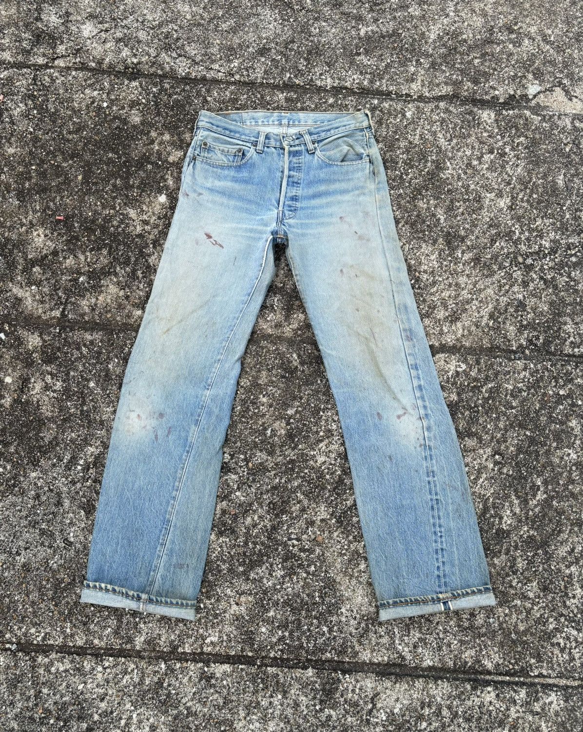 image of Distressed Denim x Levis Vintage Levis 501 Redline Selvedge Distress Denim Jeans in Blue (Size 31)