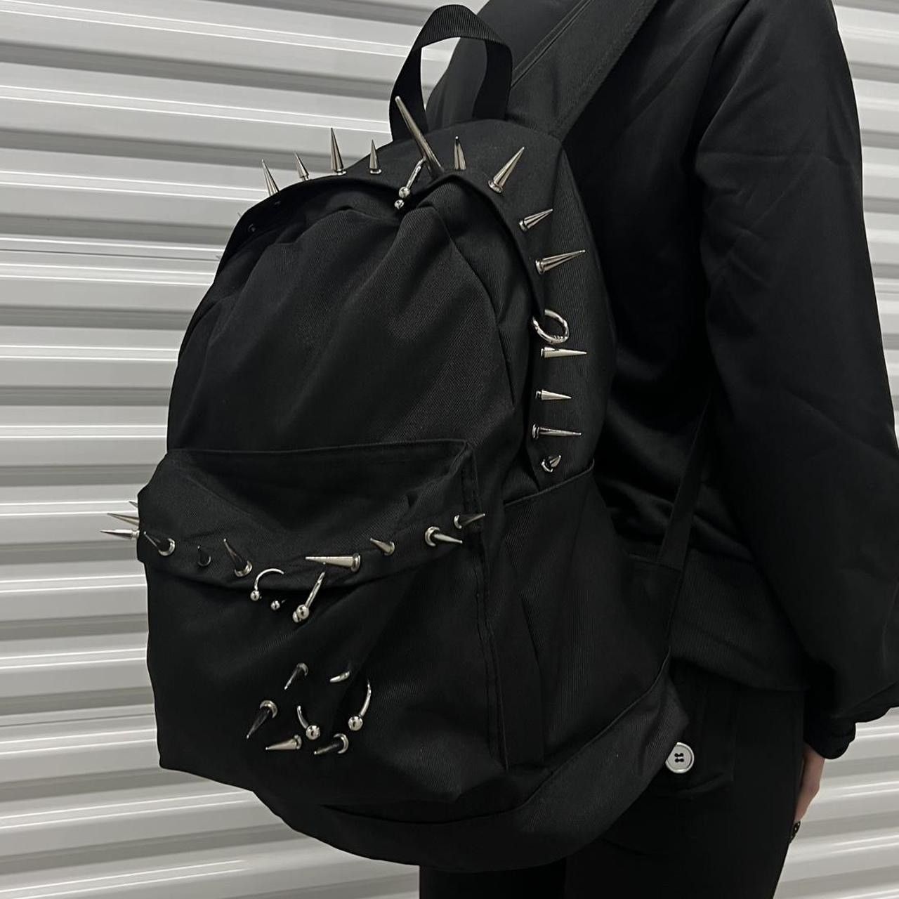 Japanese Brand Black and Silver Pierced Spiked Backpack Size ONE SIZE - 2 Thumbnail