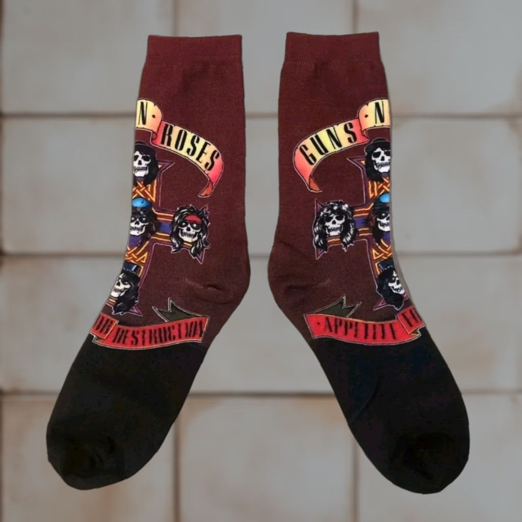 Vintage Guns N Roses Socks Rock Mens Socks L Red Black Maroon Geometric Pattern All Seasons Mid Calf Full Toe 9-13 Adult Size ONE SIZE - 1 Thumbnail