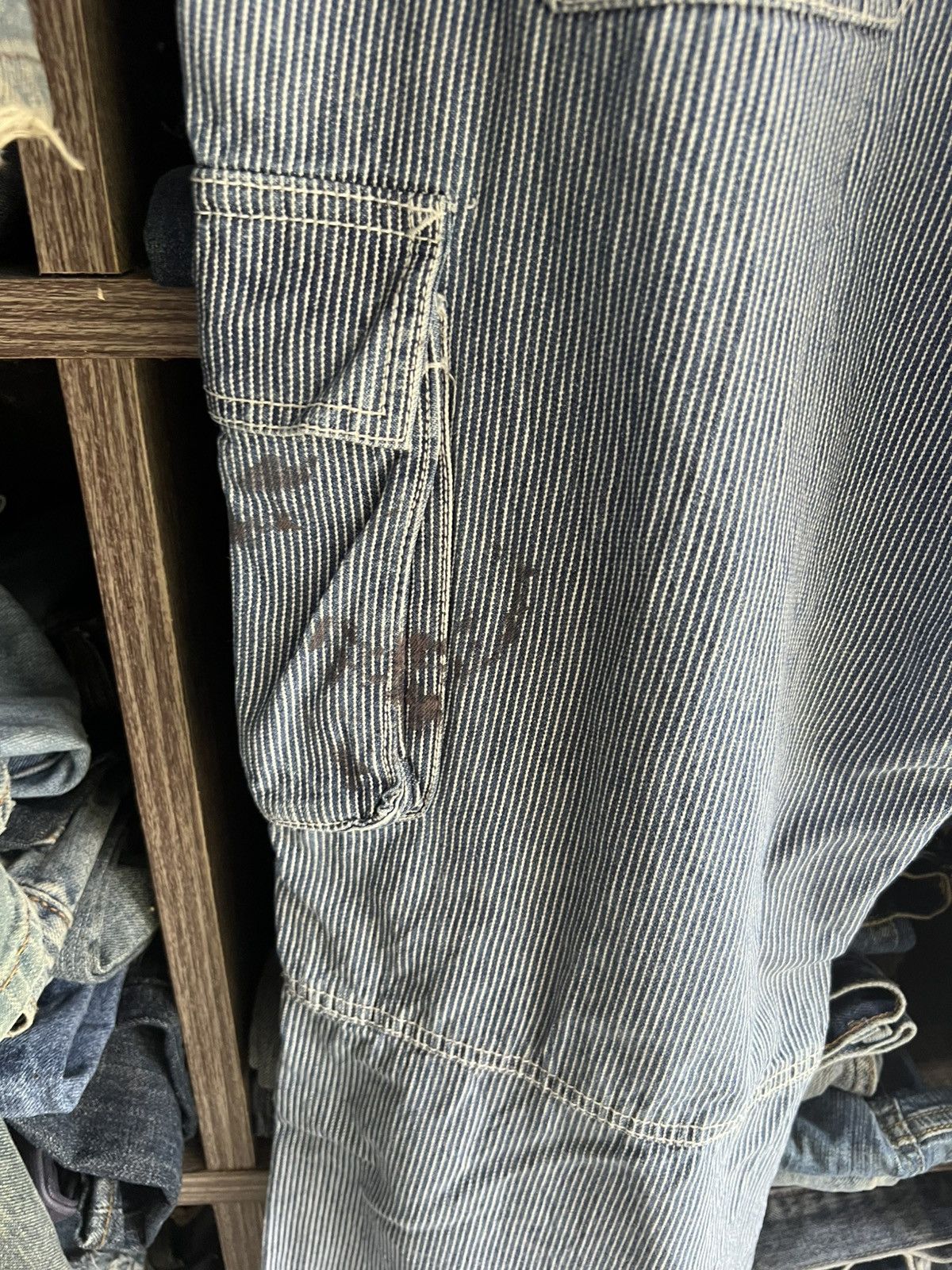 Japanese Brand 🔥Vintage Dogman Hickory Stripe Cargo Work Pant Size US 31 - 13 Thumbnail