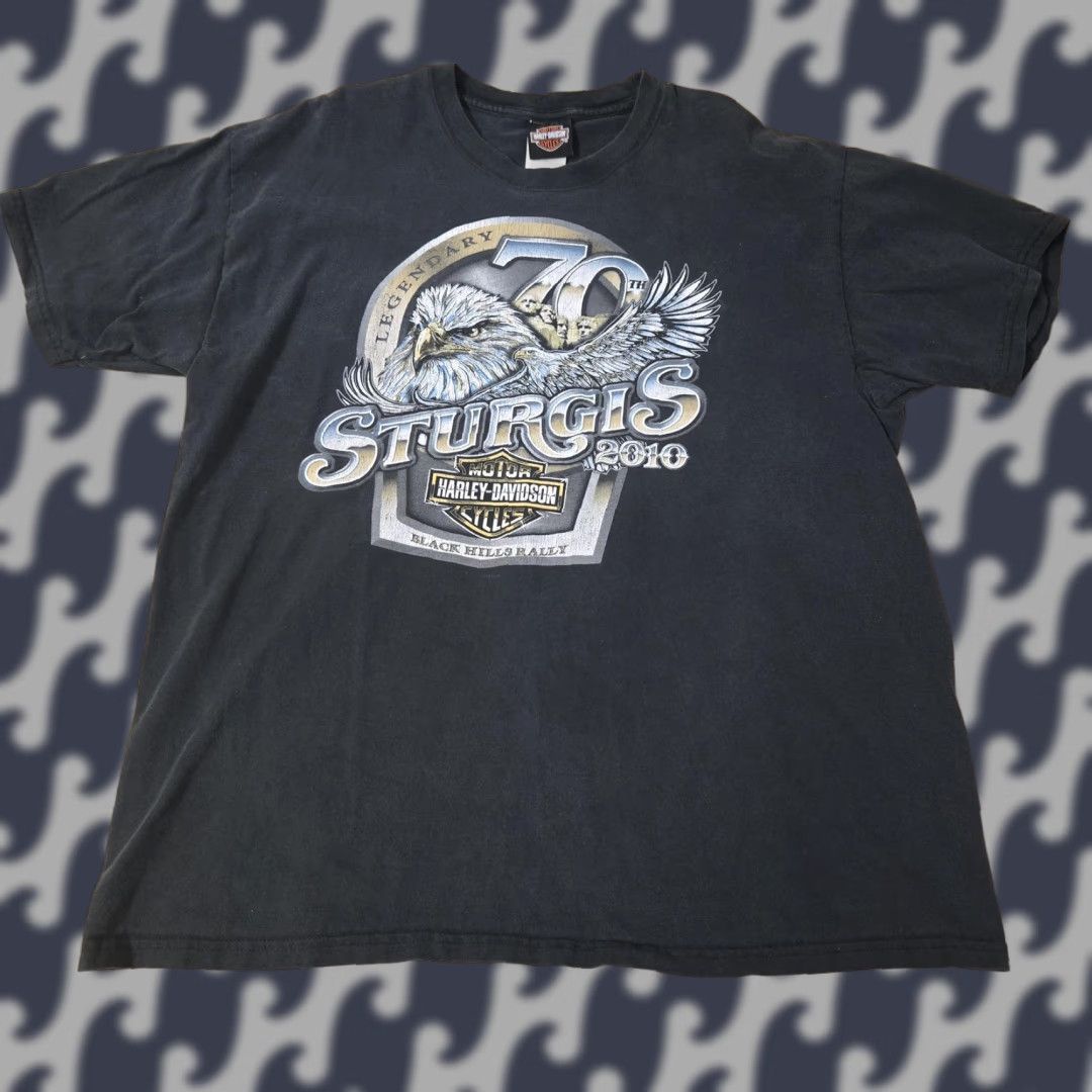 VINTAGE Harley-Davidson Sturgis Shirt Mens XL Black 2010 Hill City Rally South Dakota Graphic Print Crew Neck Short Sleeve Biker Event Mens