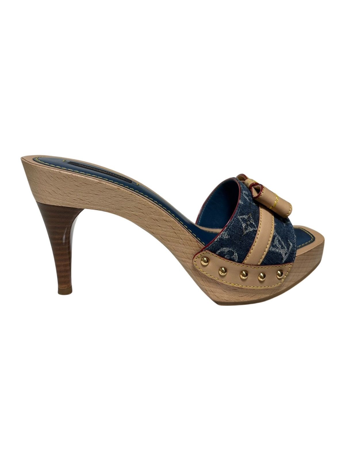 Louis Vuitton LOUIS VUITTON Monogram Denim Leather Bow Platform Sandals Size US 5 / IT 35 - 4 Thumbnail