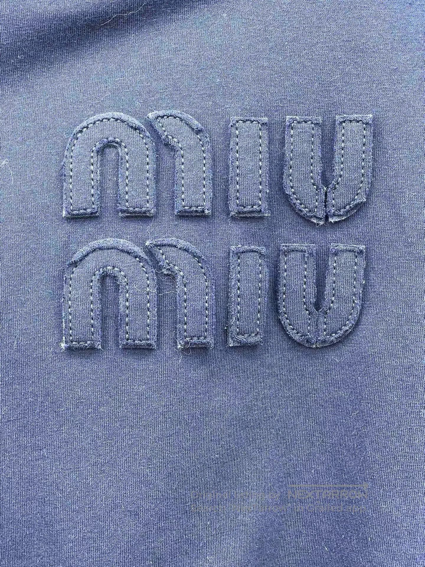 Japanese Brand Miumiu Blue Letter Patch Short Sleeve. Size XS / US 0-2 / IT 36-38 - 3 Thumbnail
