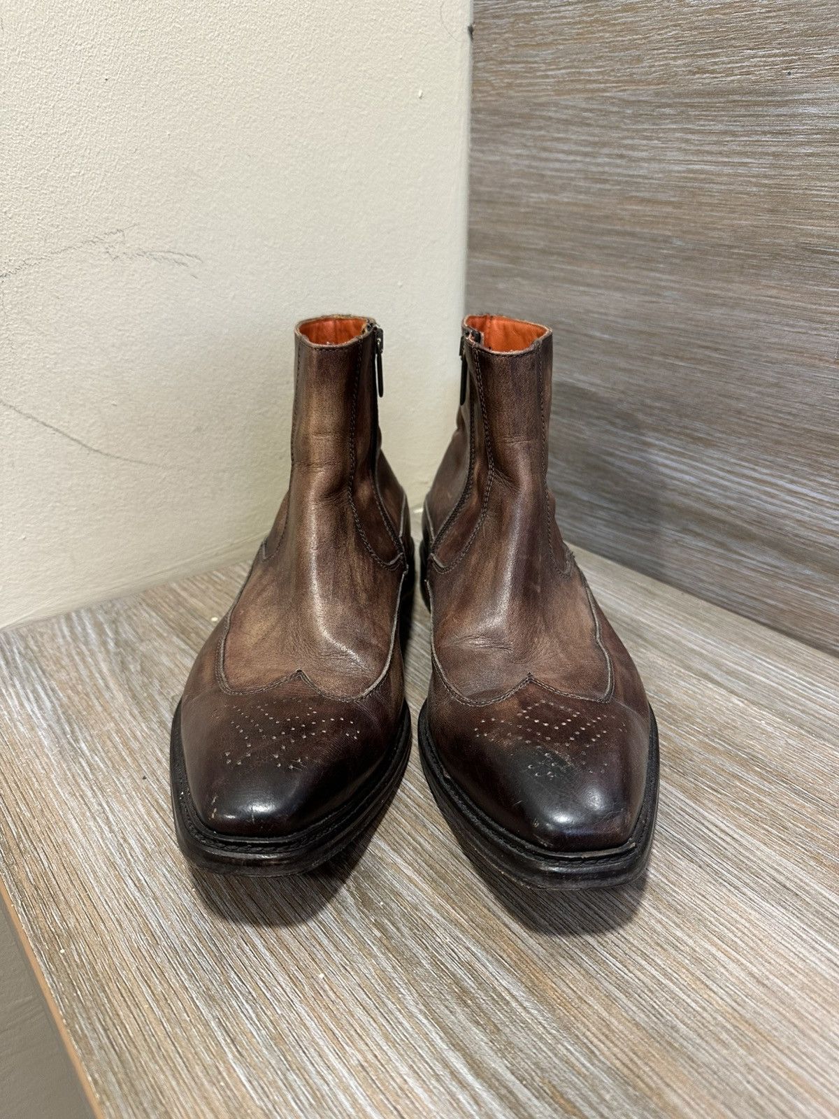If Six Was Nine AS 98 Vibe Artisan Brown Leather Side Zip Ankle Biker Boots Size US 9.5 / EU 42-43 - 4 Thumbnail