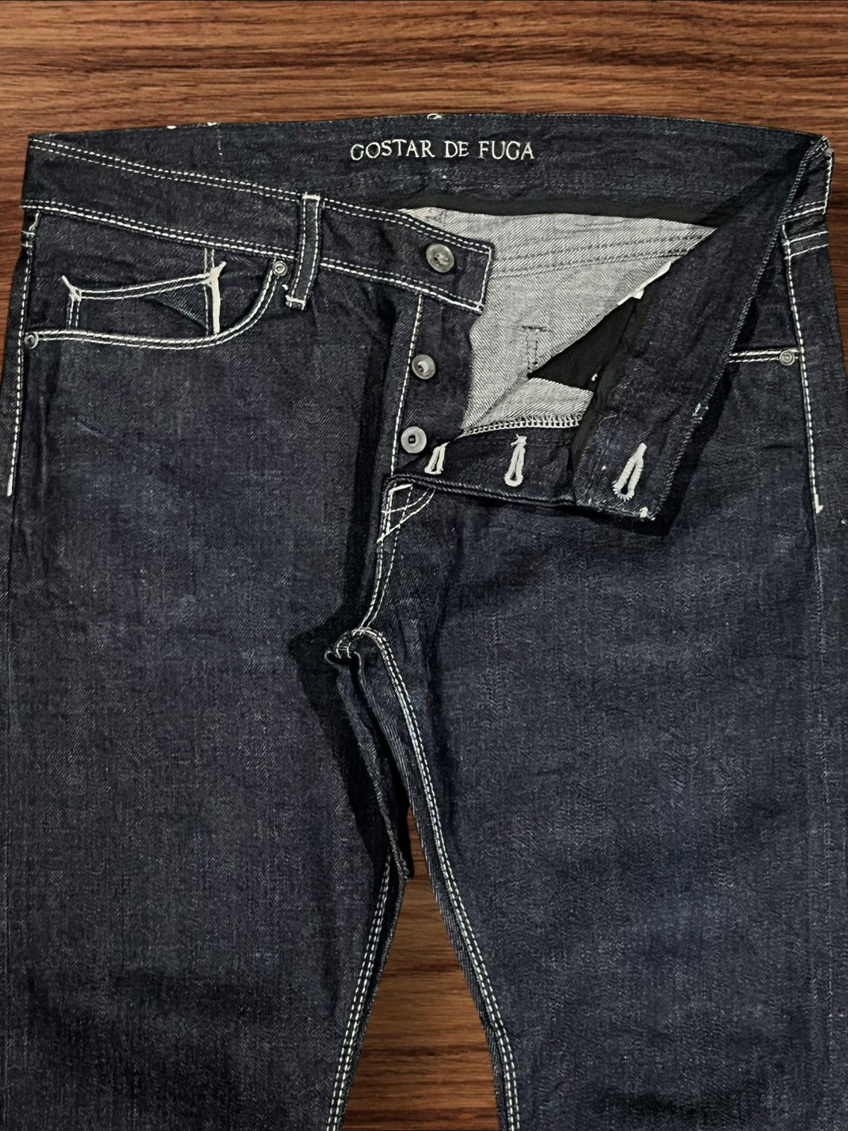 GOSTAR DE FUGA × If Six Was Nine × Le Grande Bleu (L.G.B.) Japanese Gostar De Fuga Dark Washed Selvedge Button Fly Jean Size US 32 / EU 48 - 6 Thumbnail
