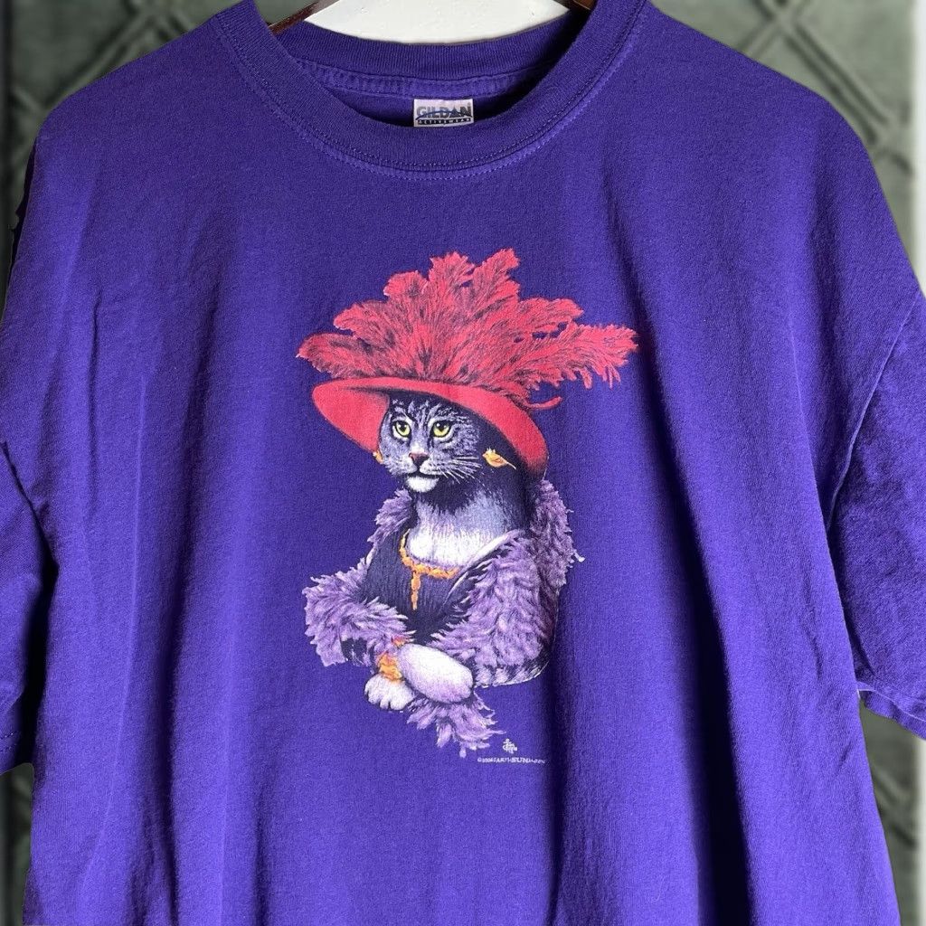 Gildan VINTAGE Gildan Cat T-Shirt Unisex Adults XL Purple Crew Neck Short Sleeve Size ONE SIZE - 1 Thumbnail