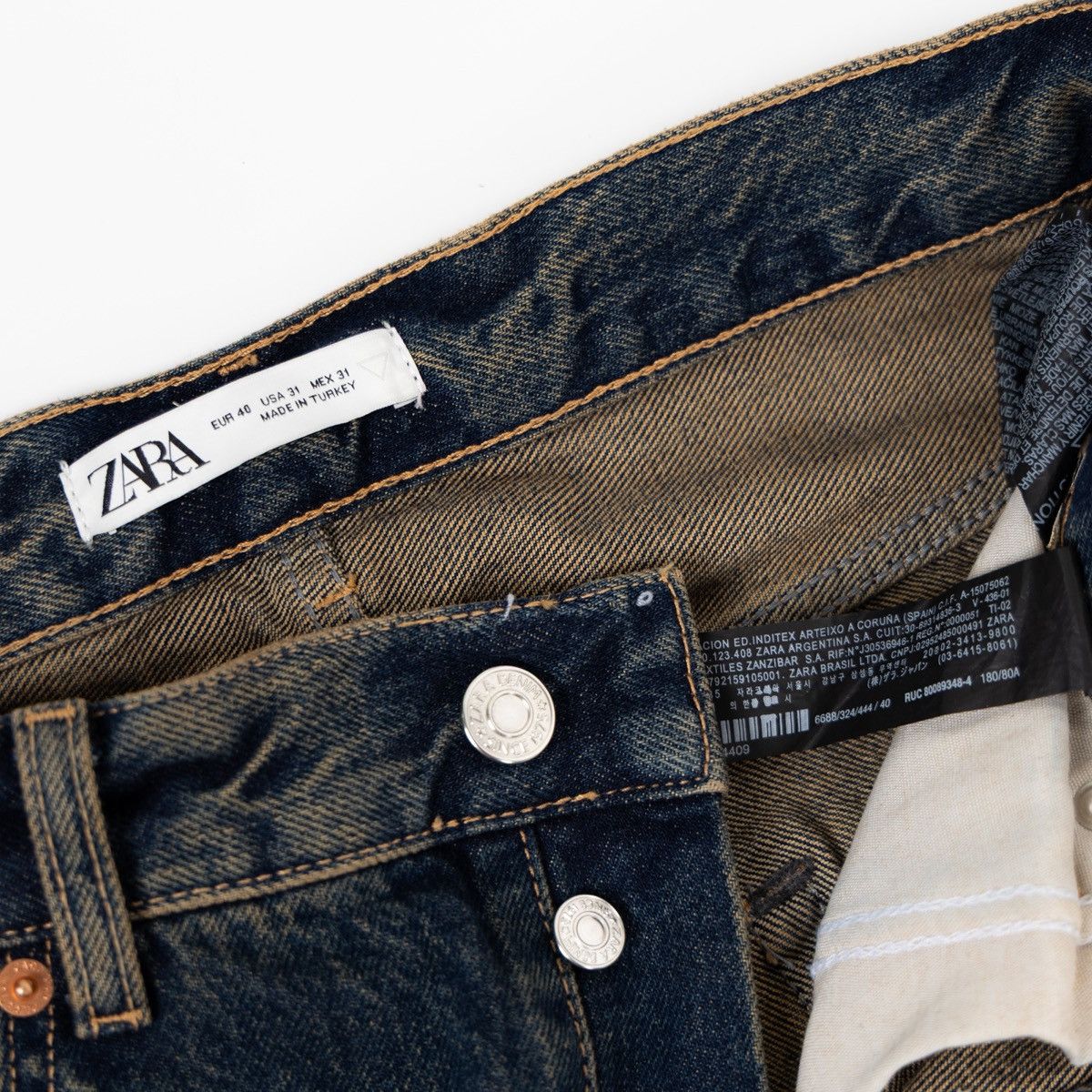 Zara Zara Man Distressed Dark Wash Blue Denim Jeans Button Fly Size US 31 - 5 Thumbnail