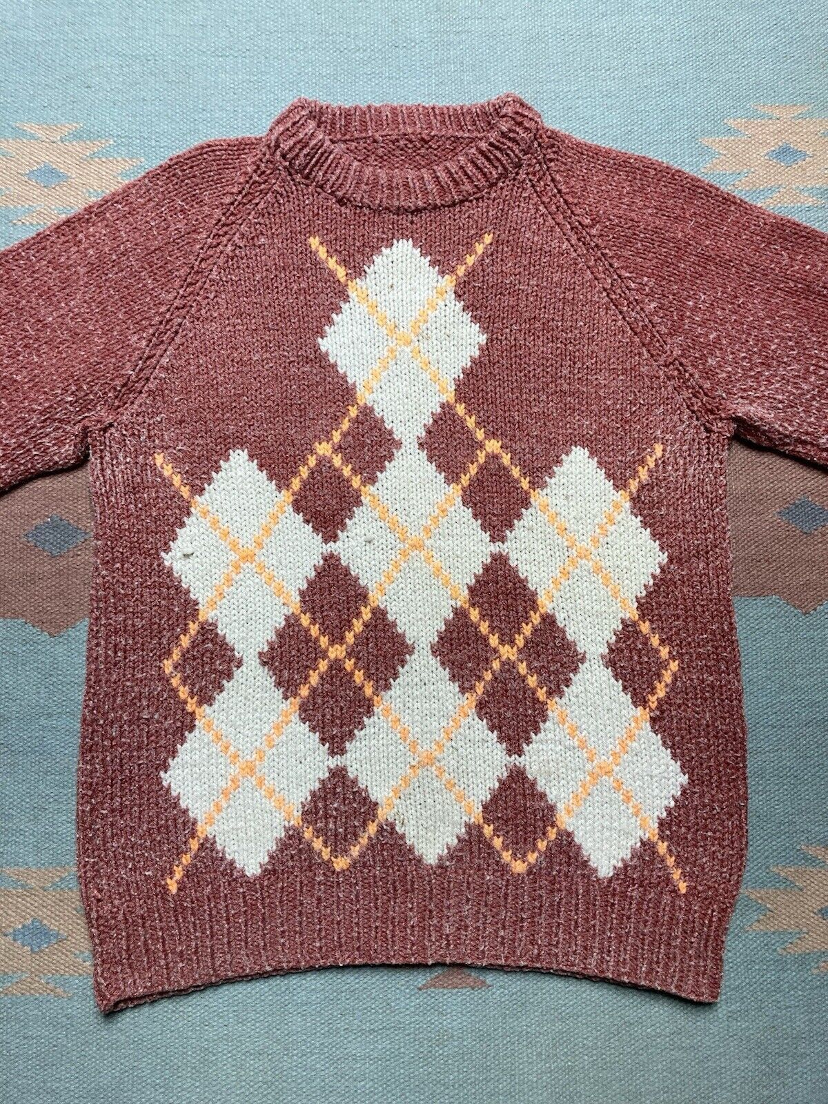 Vintage VTG hand knit sweater wool acrylic blend argyle diamonds M Size US M / EU 48-50 / 2 - 2 Thumbnail