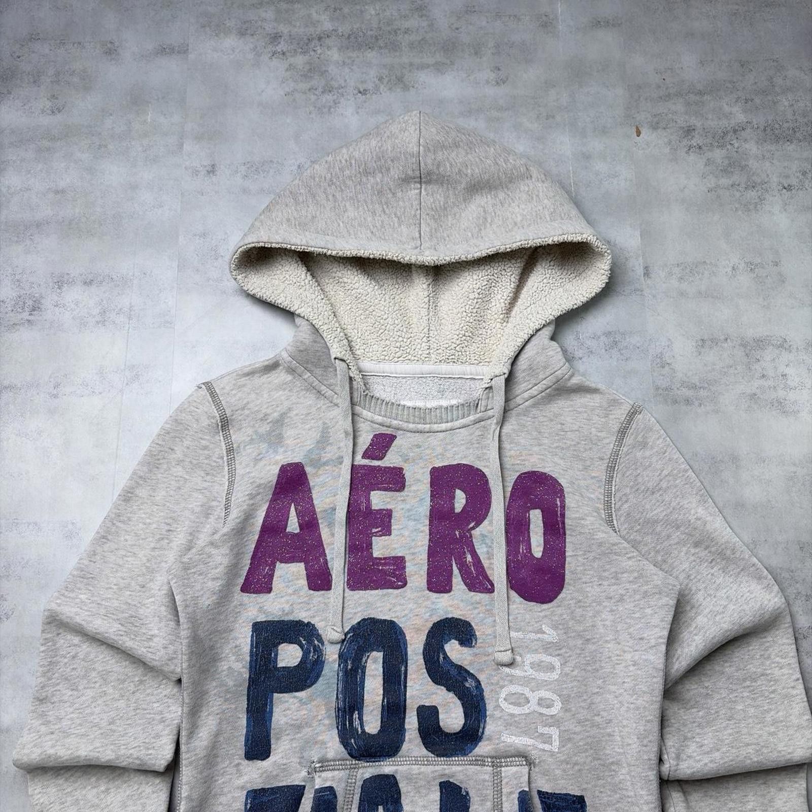 Aeropostale Y2K Grey Aeropostale Grunge Distressed Sherpa Hooded Hoodie Size XS / US 0-2 / IT 36-38 - 2 Thumbnail