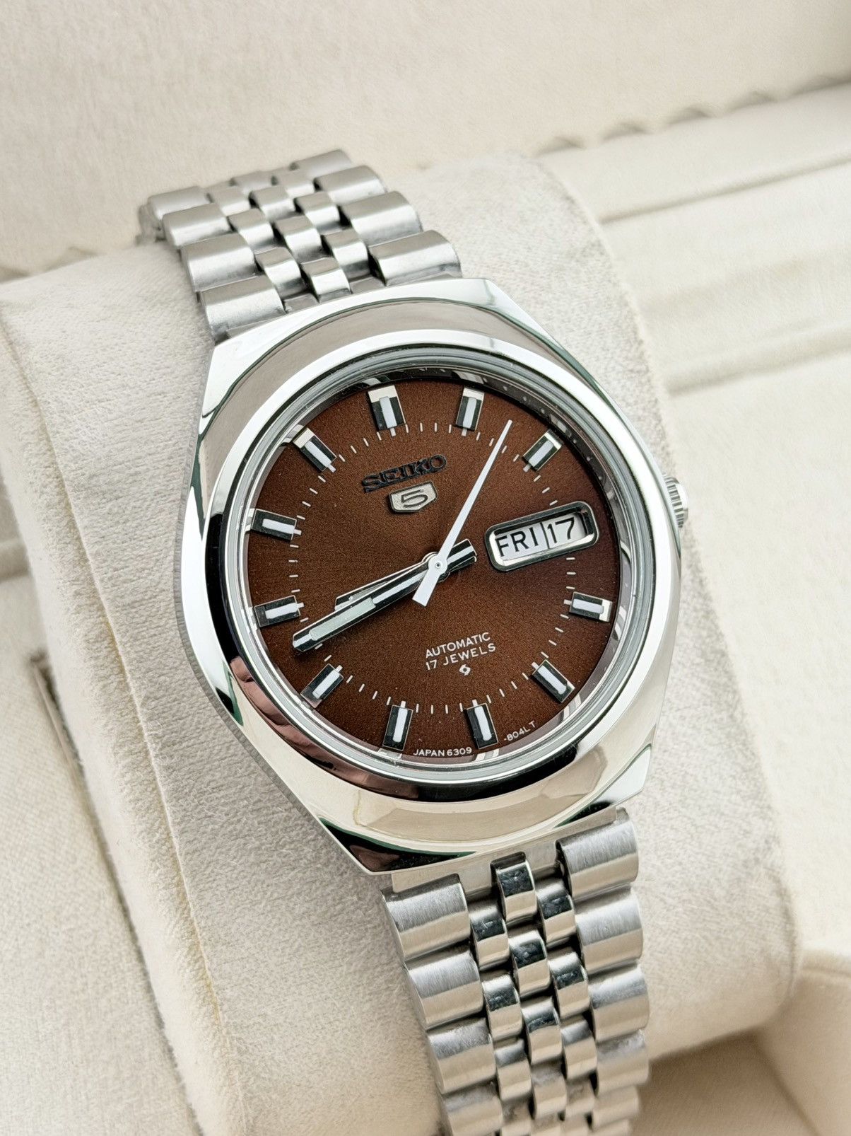 Seiko Seiko 5 Automatic Watch Mens Vintage Wristwatch Brown Dial Size 36 - 6 Thumbnail