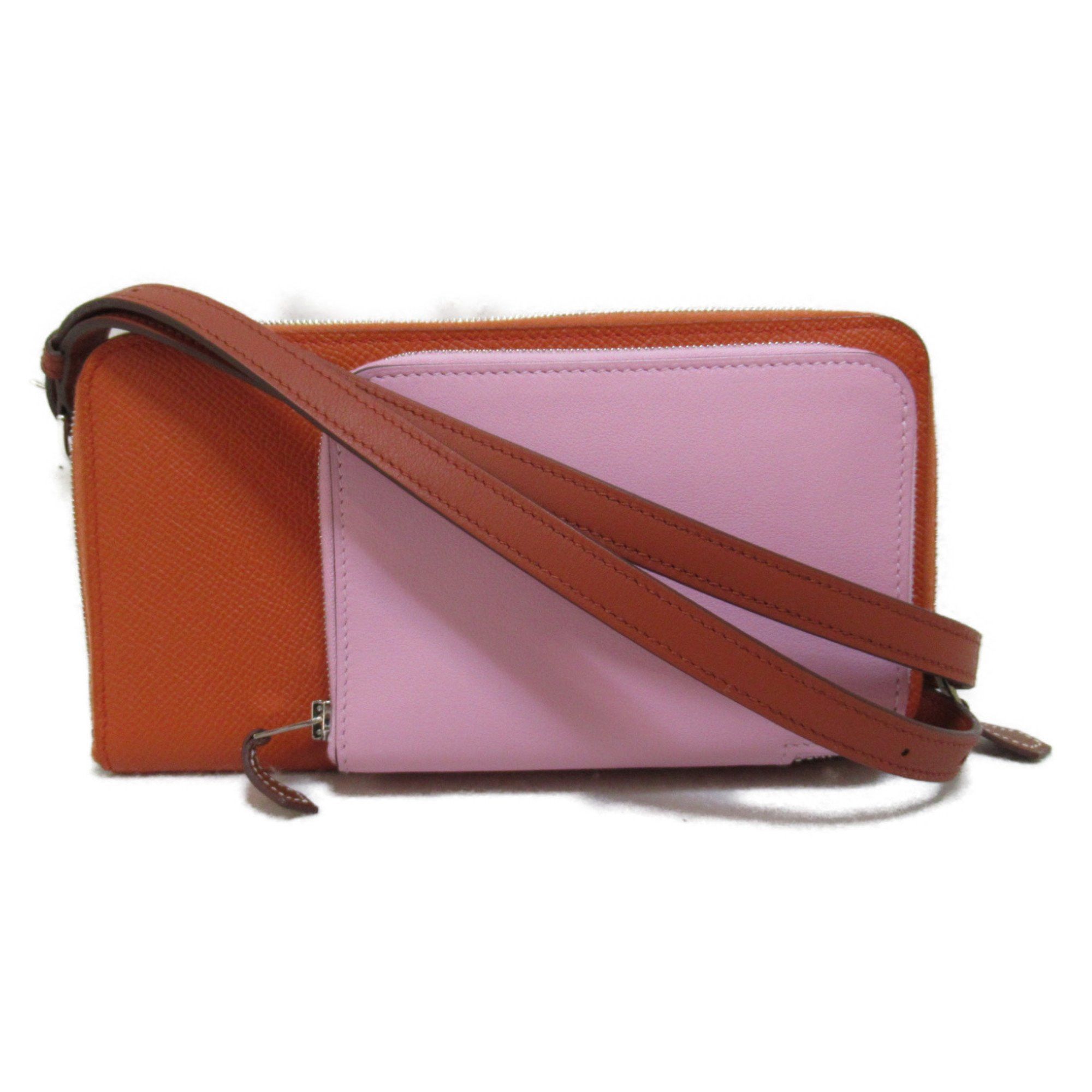 image of Hermes Nouveau To Go Shoulder Bag Orange Pink Swift Leather Leather Epsom, Women's