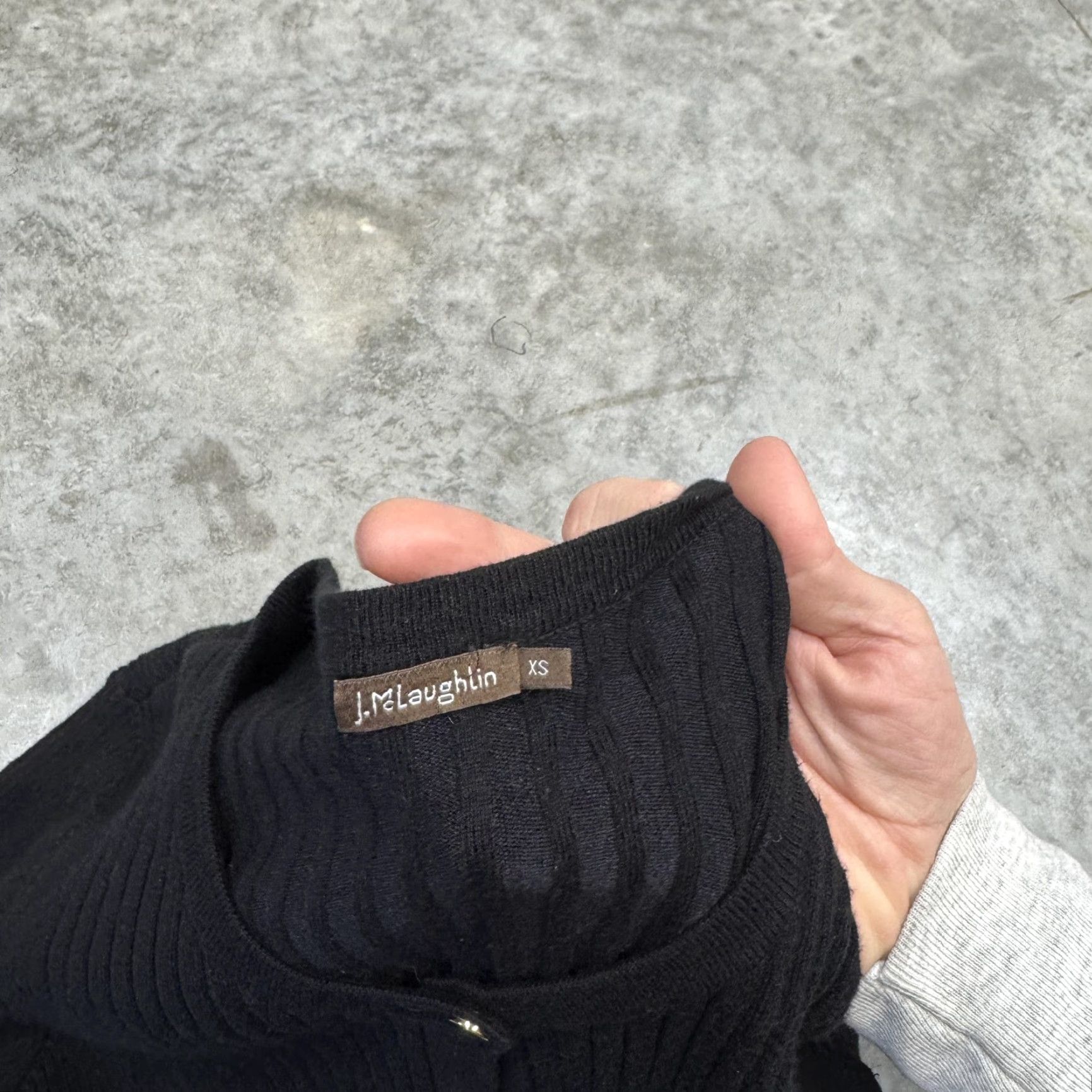 J.McLaughlin VINTAGE J. McLaughlin Sweater Womens XS Black Ribbed Knit Button Cardigan Crewneck Top Size XS / US 0-2 / IT 36-38 - 3 Thumbnail