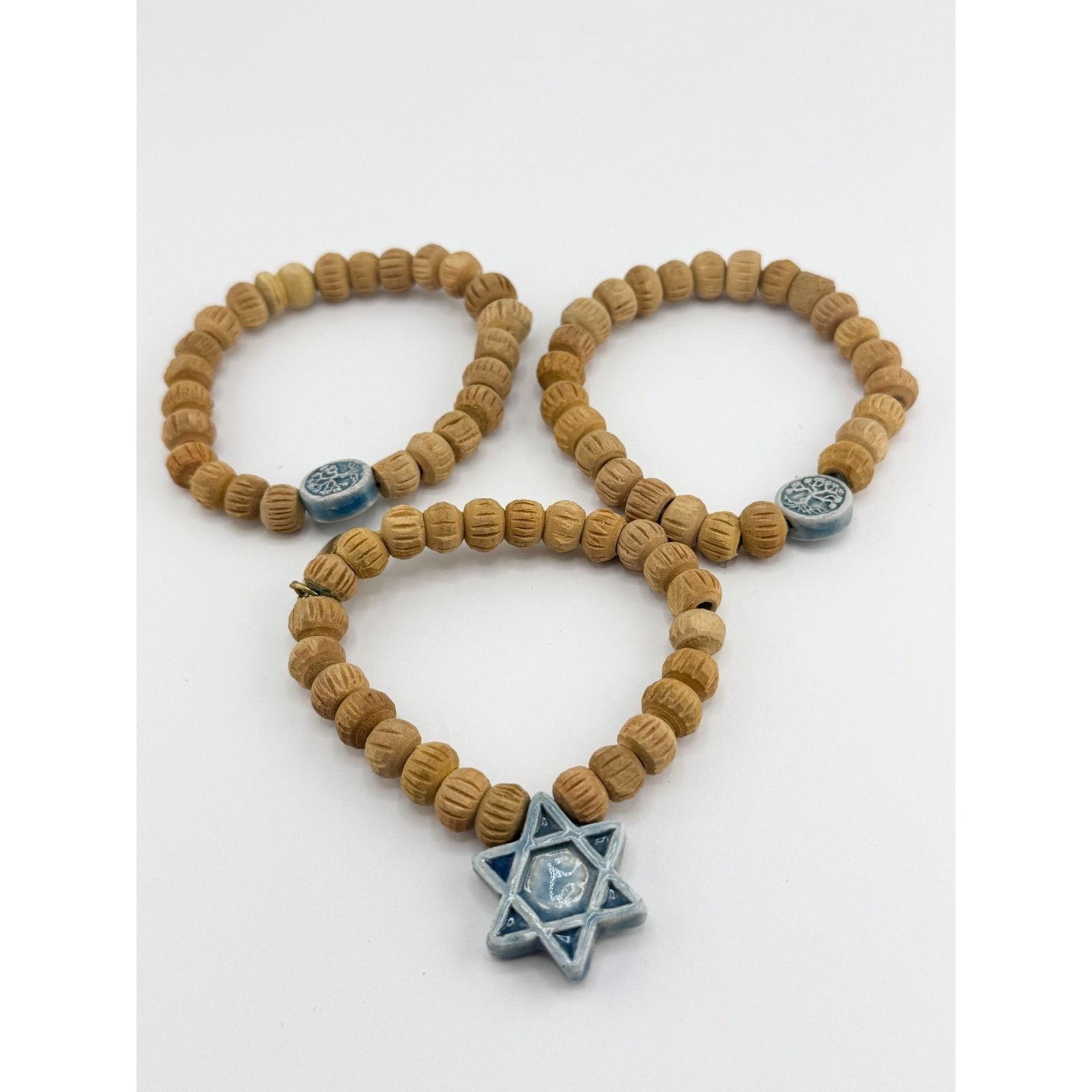 Vintage Vintage wood bead porcelain Jewish star multi strand bracele Size ONE SIZE - 2 Thumbnail