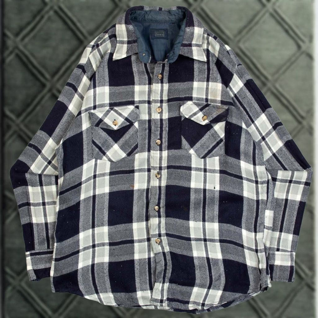 Sears VINTAGE Sears Shirt Large Men's Blue Checked Plaid 1990s Wool Style Size US L / EU 52-54 / 3 - 1 Thumbnail