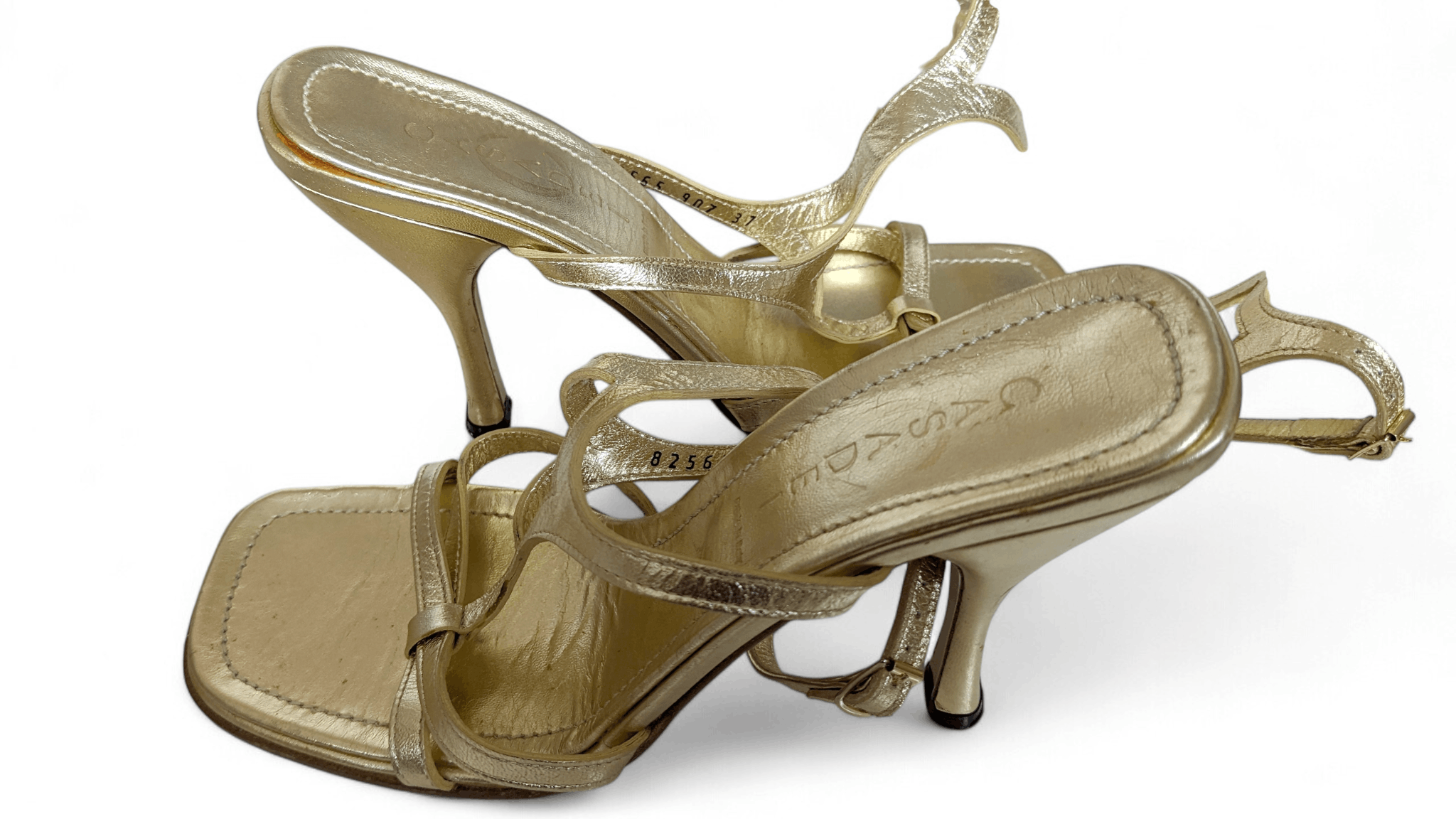 Casadei CASADEI Gold Leather Gladiator Sandals Heels Size EU37 US8 Size US 8 / IT 38 - 1 Thumbnail