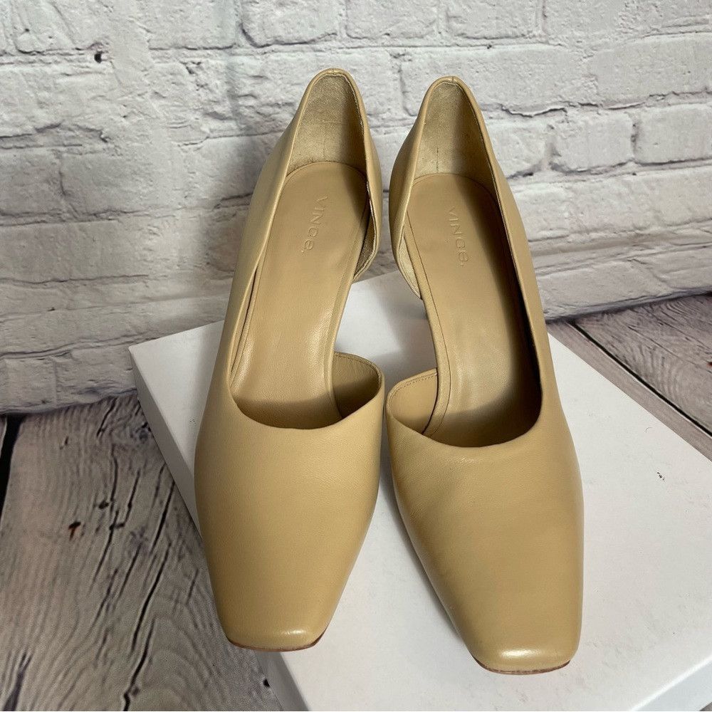 Vince New Vince Tiana Square Toe Beige Leather Pump Size 7.5 Size US 7.5 / IT 37.5 - 5 Thumbnail