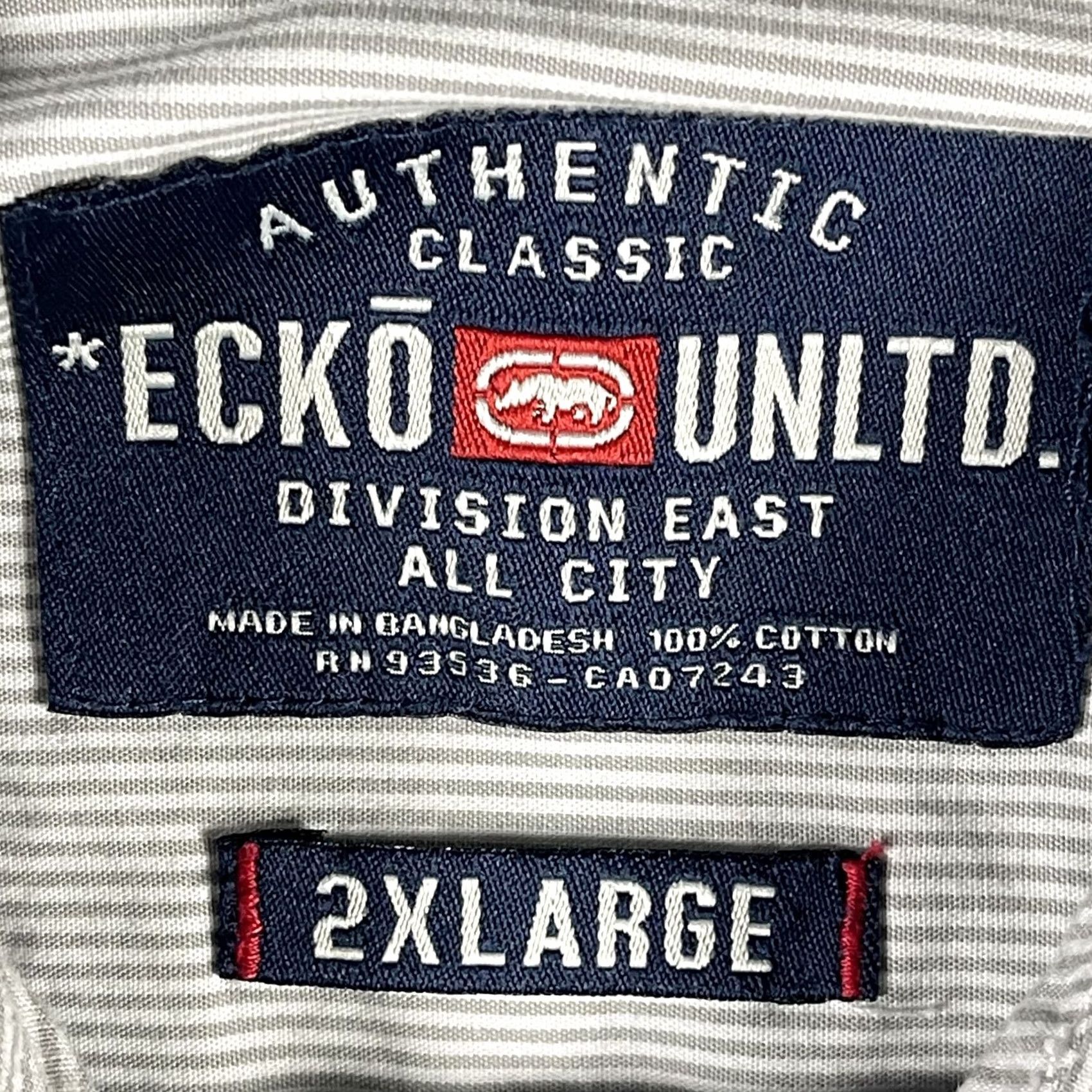 Ecko Unltd. Ecko Unltd Shirt Mens 2XL Gray White Striped Short Sleeve Casual Button Pockets Size US XXL / EU 58 / 5 - 4 Thumbnail