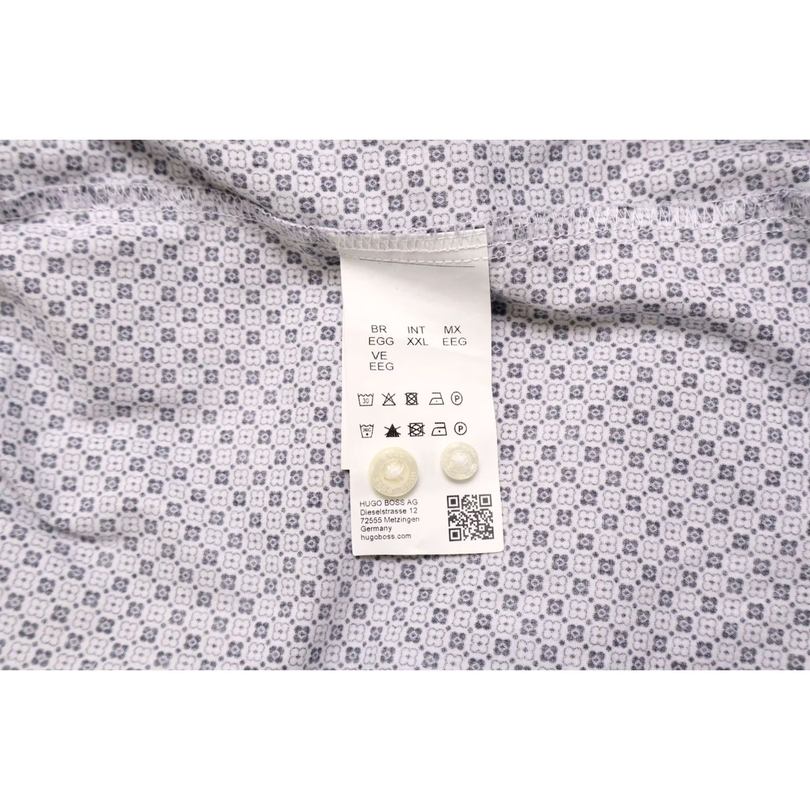 Hugo Boss HUGO BOSS C-Bonettino Slim Fit Formal Shirt Men Short Sleeve Patterned 2XL White Dress Shirt Button-Up Slim Fit Mens Size 48R - 7 Thumbnail