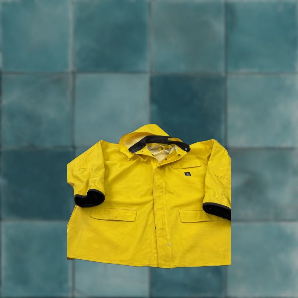 VINTAGE Carhartt Jacket Mens Large Yellow Hooded PVC Raincoat Workwear Fishing