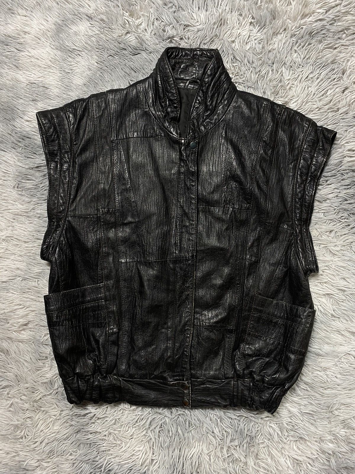 Genuine Leather Disstresed Vintage Black Sleeveless Jacket 36 Japanese Brand Size 36R - 1 Thumbnail