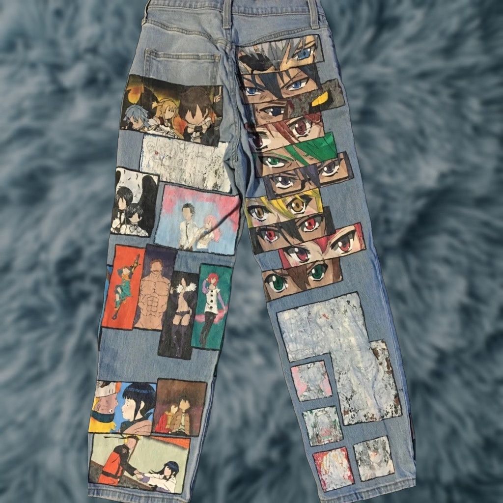 Vintage Vtg Custom Painted Anime Faded Distress Jeans 26 Naruto One Piece Manga Grunge Size 26" / US 2 / IT 38 - 1 Thumbnail
