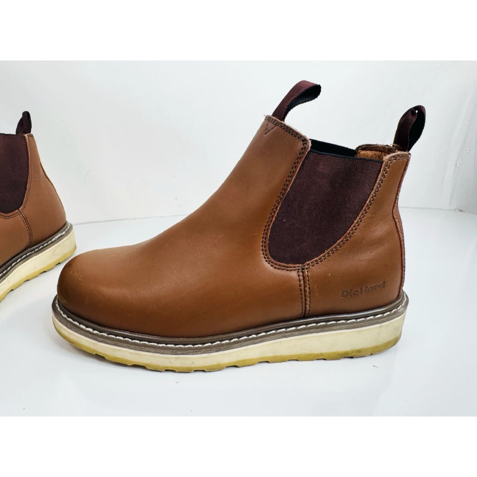 Sears VINTAGE SEARS DIE HARD Sure Track Men Boots Slip On Chukka Work Brown Leather 10.5 Mens Size US 11 / EU 44 - 4 Thumbnail