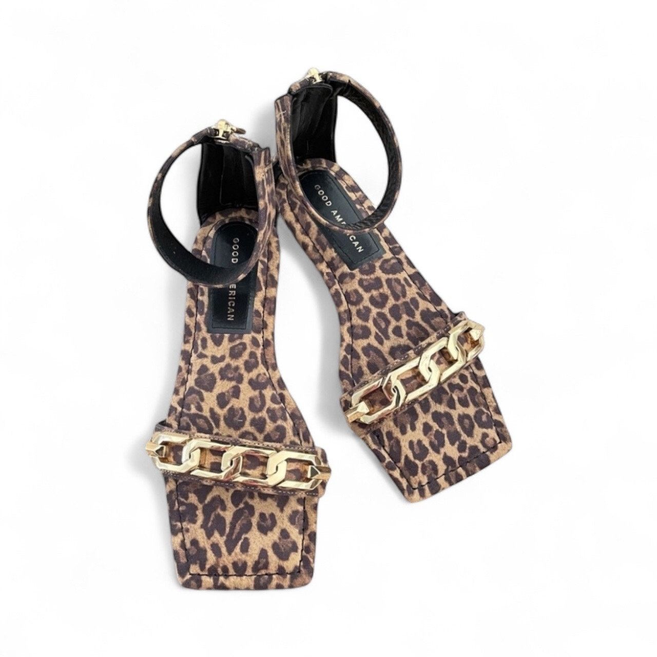 Good American Good American leopard ankle strap sandal with gold chain NEW Size US 5.5 / IT 35.5 - 3 Thumbnail