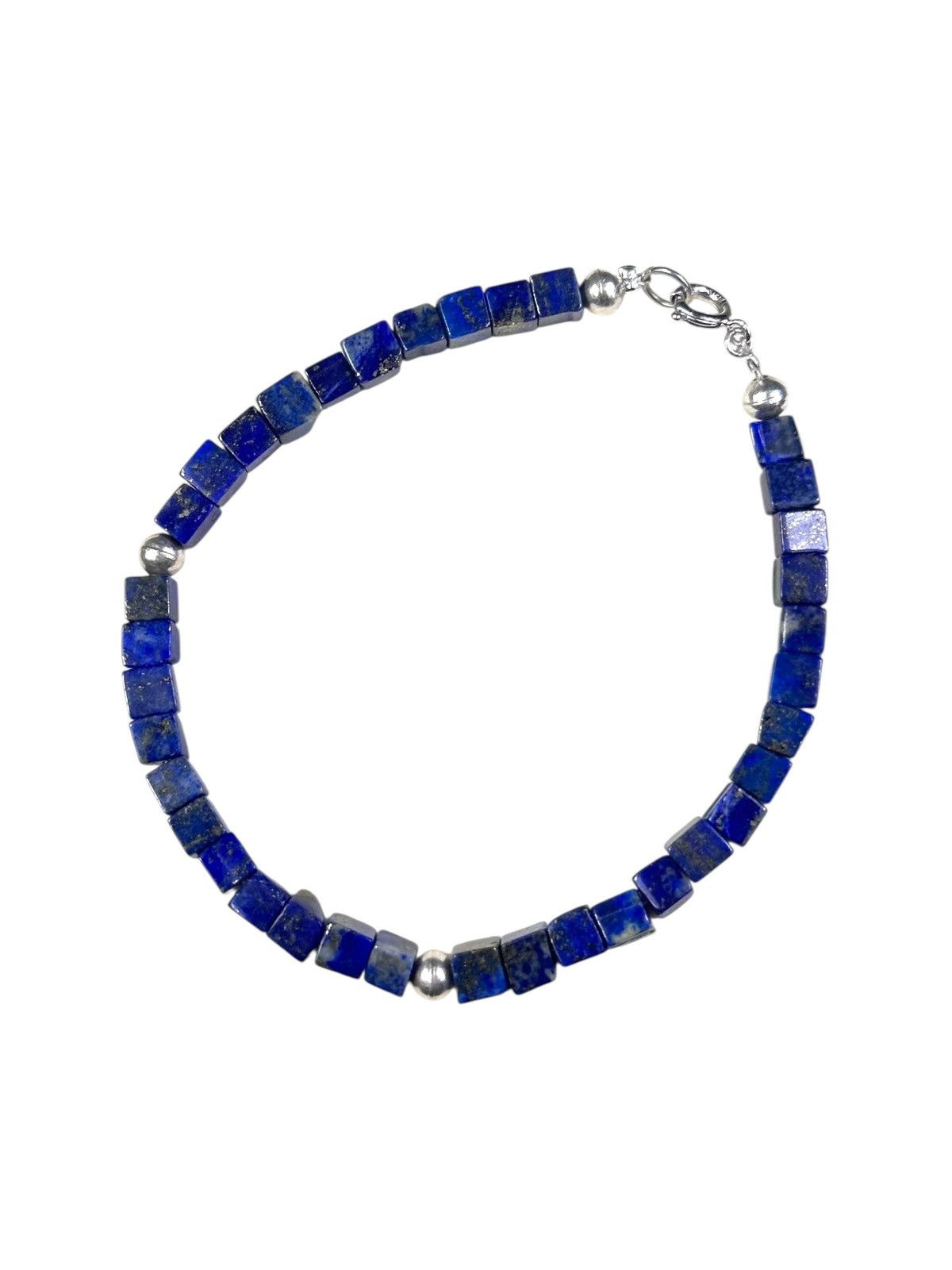 Vintage STERLING SILVER AND CUBE CUT LAPIS LAZULI BRACELET Size ONE SIZE - 4 Thumbnail