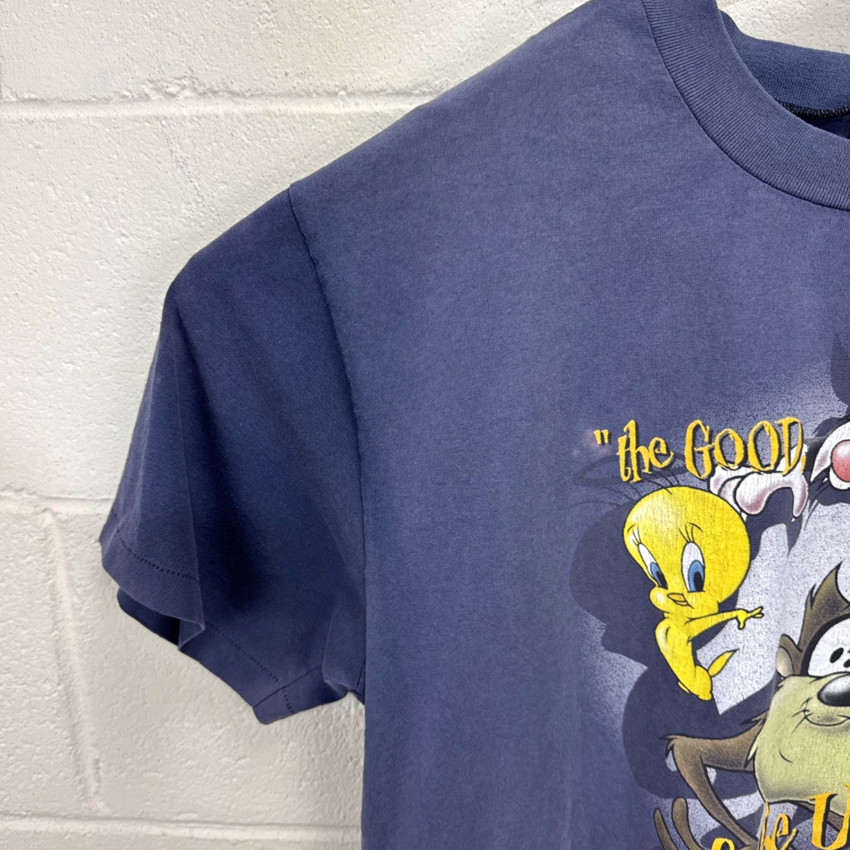 Vintage VINTAGE Looney Tunes T-Shirt 90s Long Sleeve Crew Neck Blue Large Tasmanian Devil Sylvester Tweety Mens Size US L / EU 52-54 / 3 - 6 Thumbnail
