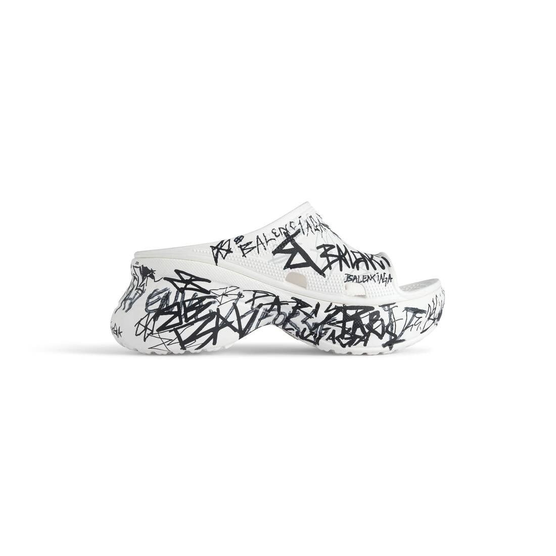 o1tr1nto1125 Pool Crocs™ Graffiti Slide Sandals in White