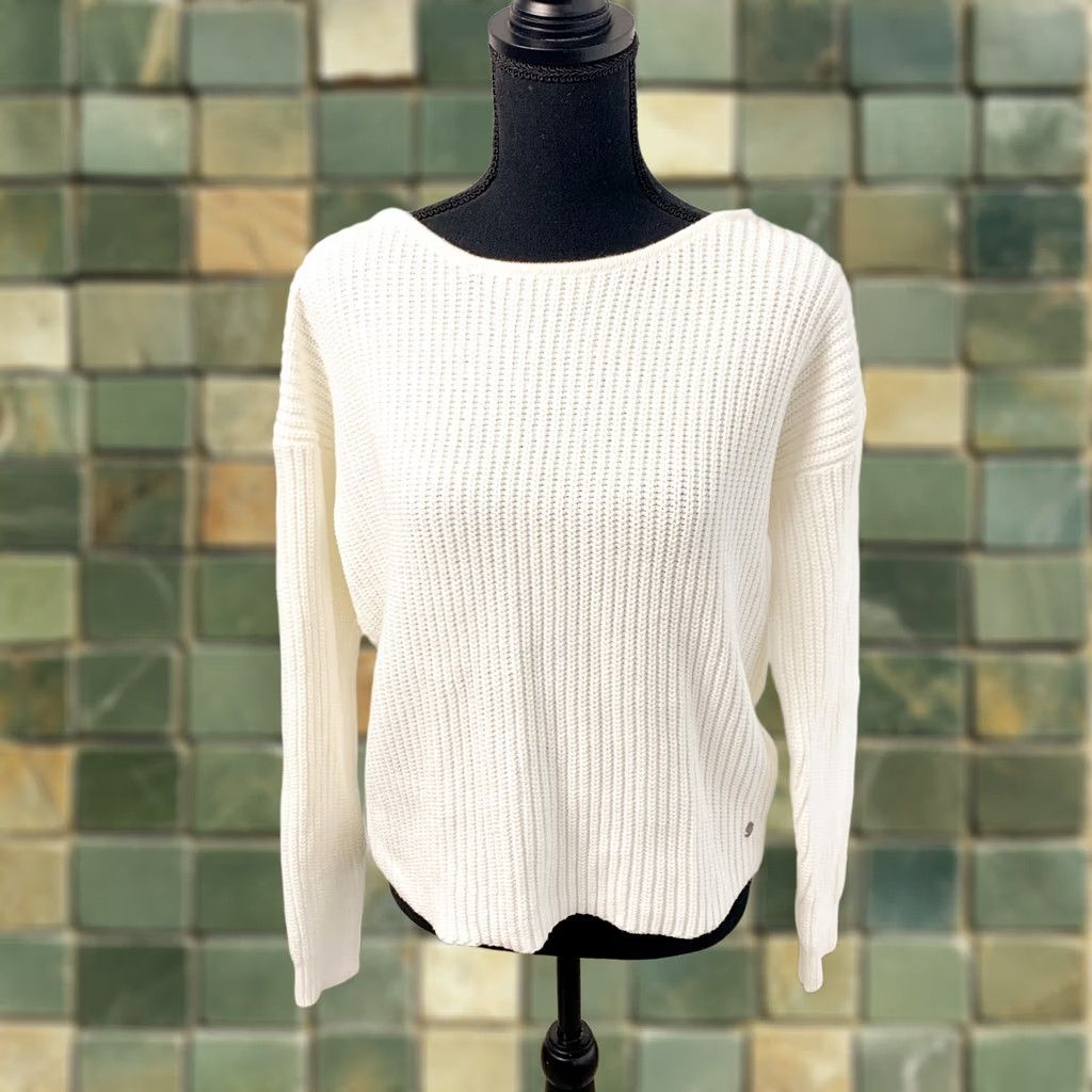 Vintage Roxy Sweater Shirt Woman Medium White Bamboo Bridge Cross Back Knit Long Sleeve Pullover NWT Size M / US 6-8 / IT 42-44 - 1 Thumbnail
