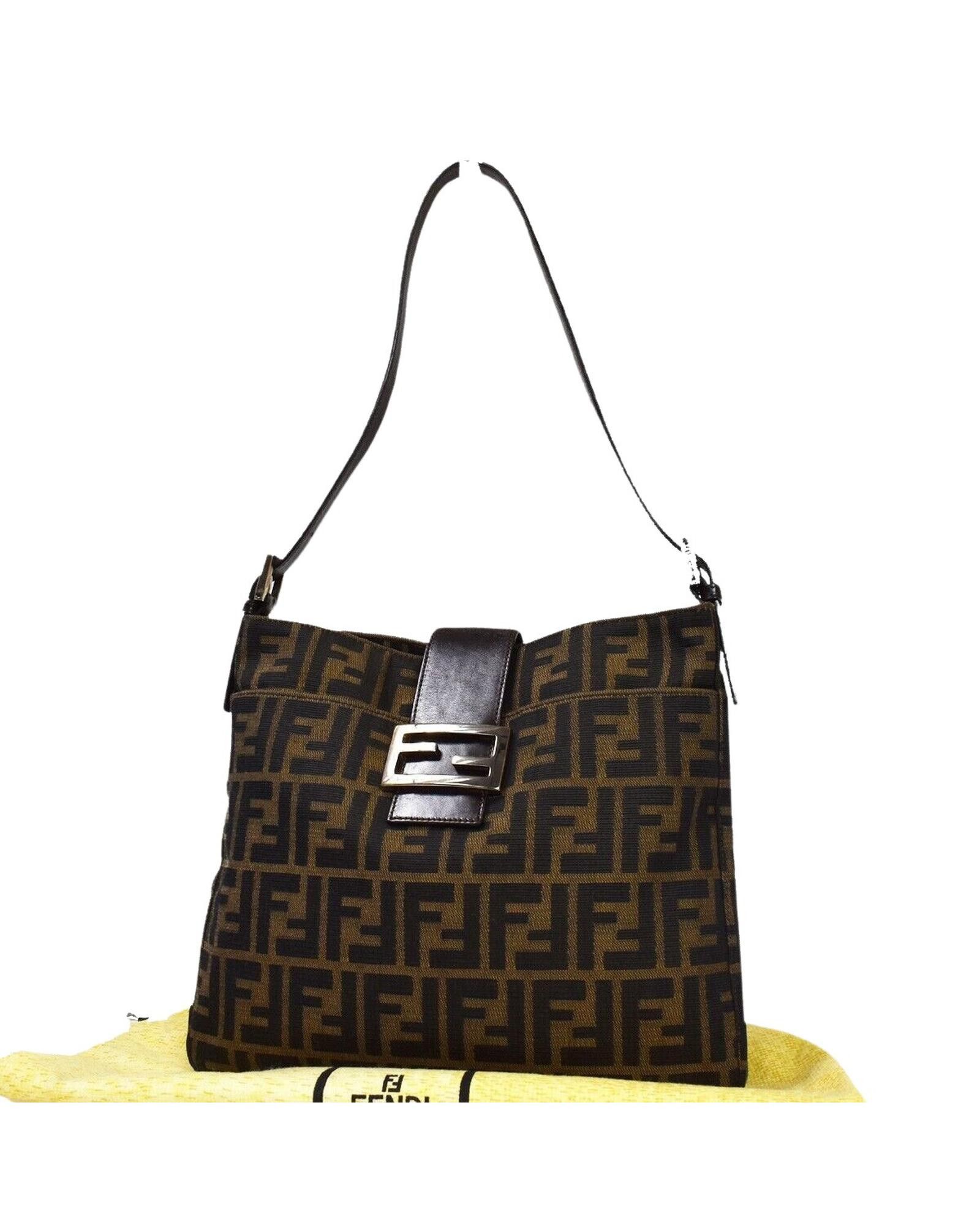 image of Fendi Elegant Brown Canvas Shoulder Bag, Women's