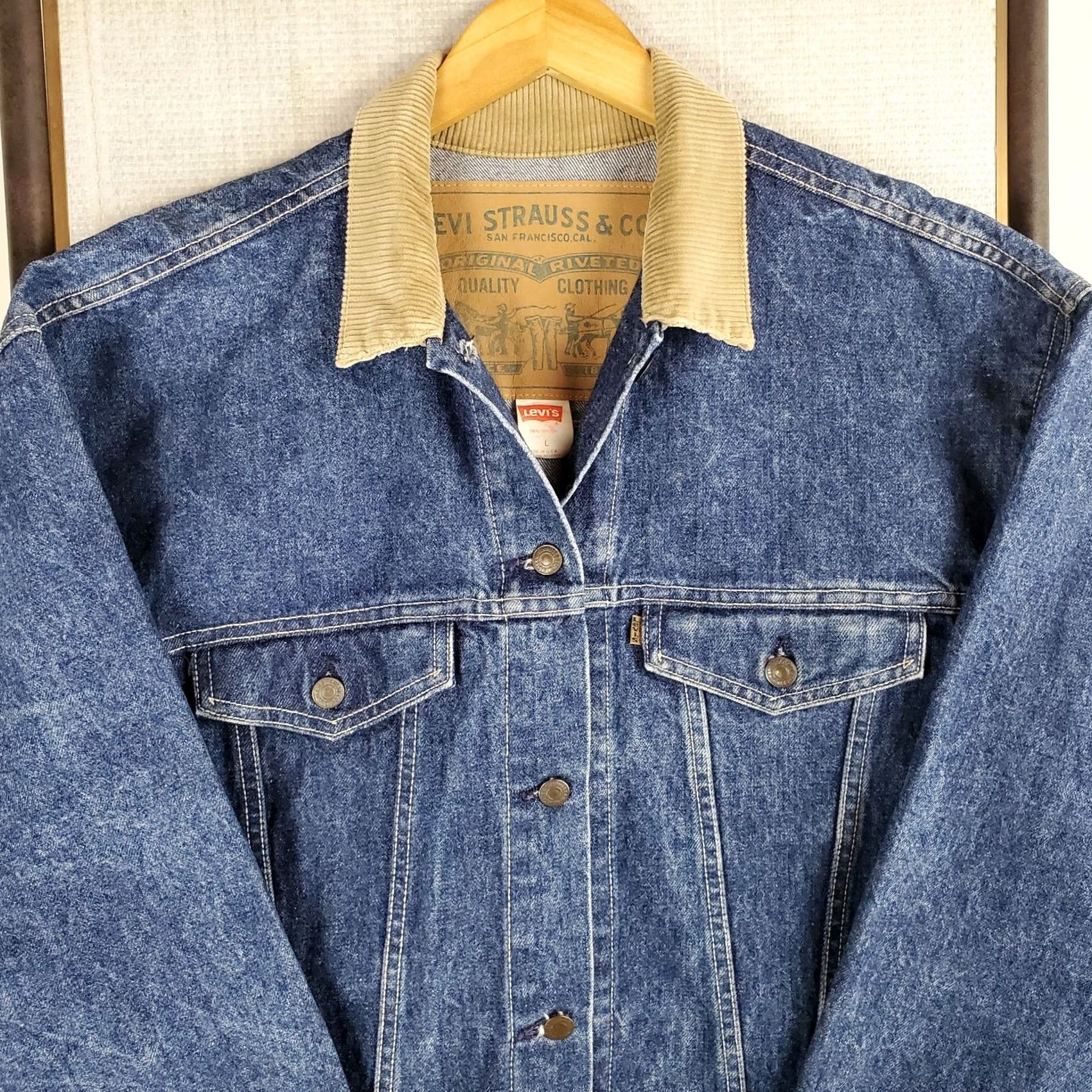 Levi's VTG Levi's Denim Chore Jacket Womens Large Blue Cotton Corduroy Collar Made in USA Vintage Coat Size L / US 10 / IT 46 - 2 Thumbnail