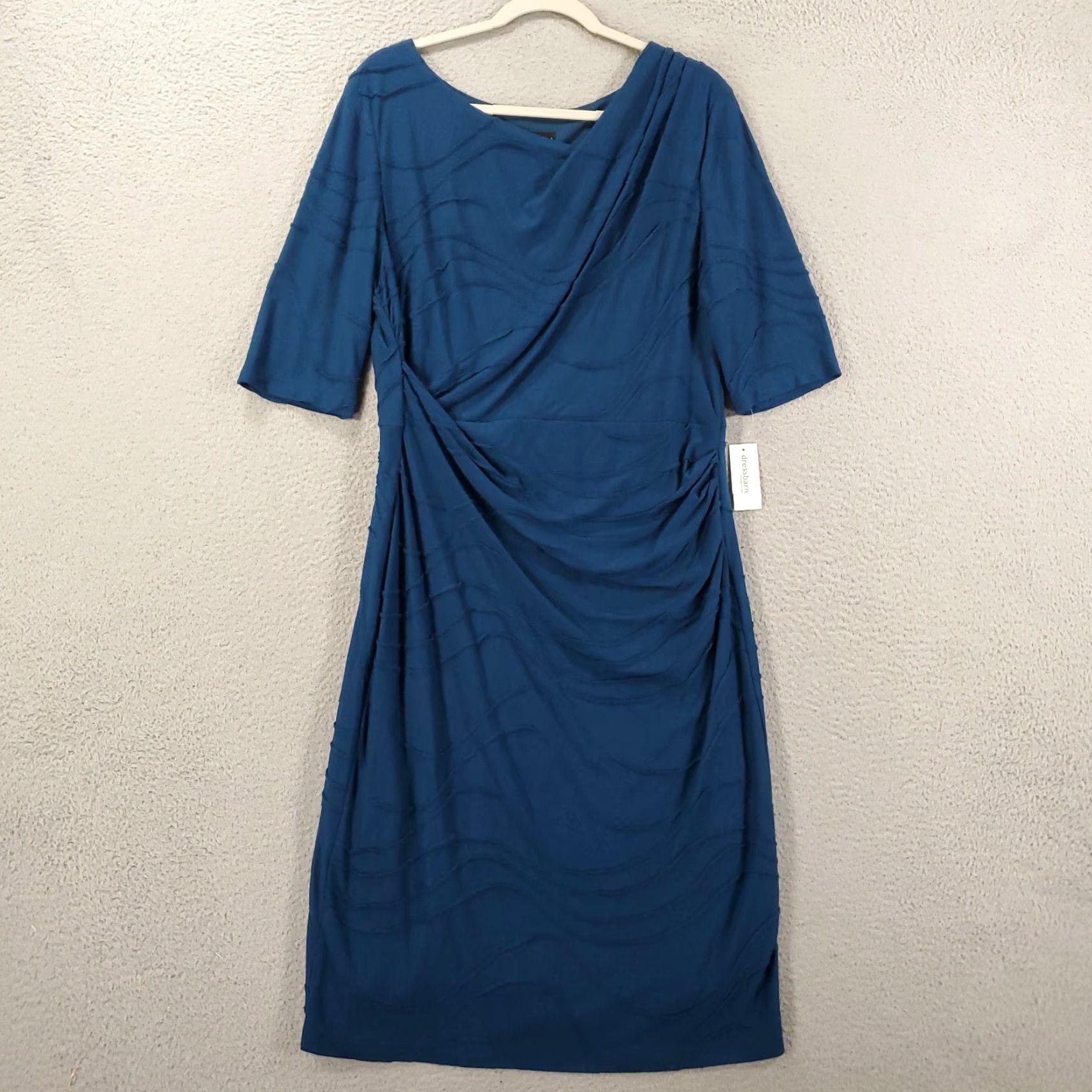 Vintage Connected Apparel New Womens Draped Dress Size 16 Rouched Twisted Draped Pullover Blue Lined NWT Dress Size XXL / US 16-18 / IT 52-54 - 2 Thumbnail