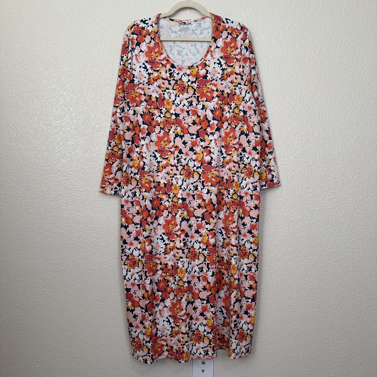 Lands' End Lands’ End 100% Cotton Floral Long Sleeves Midi Dress Size XXL / US 16-18 / IT 52-54 - 1 Thumbnail
