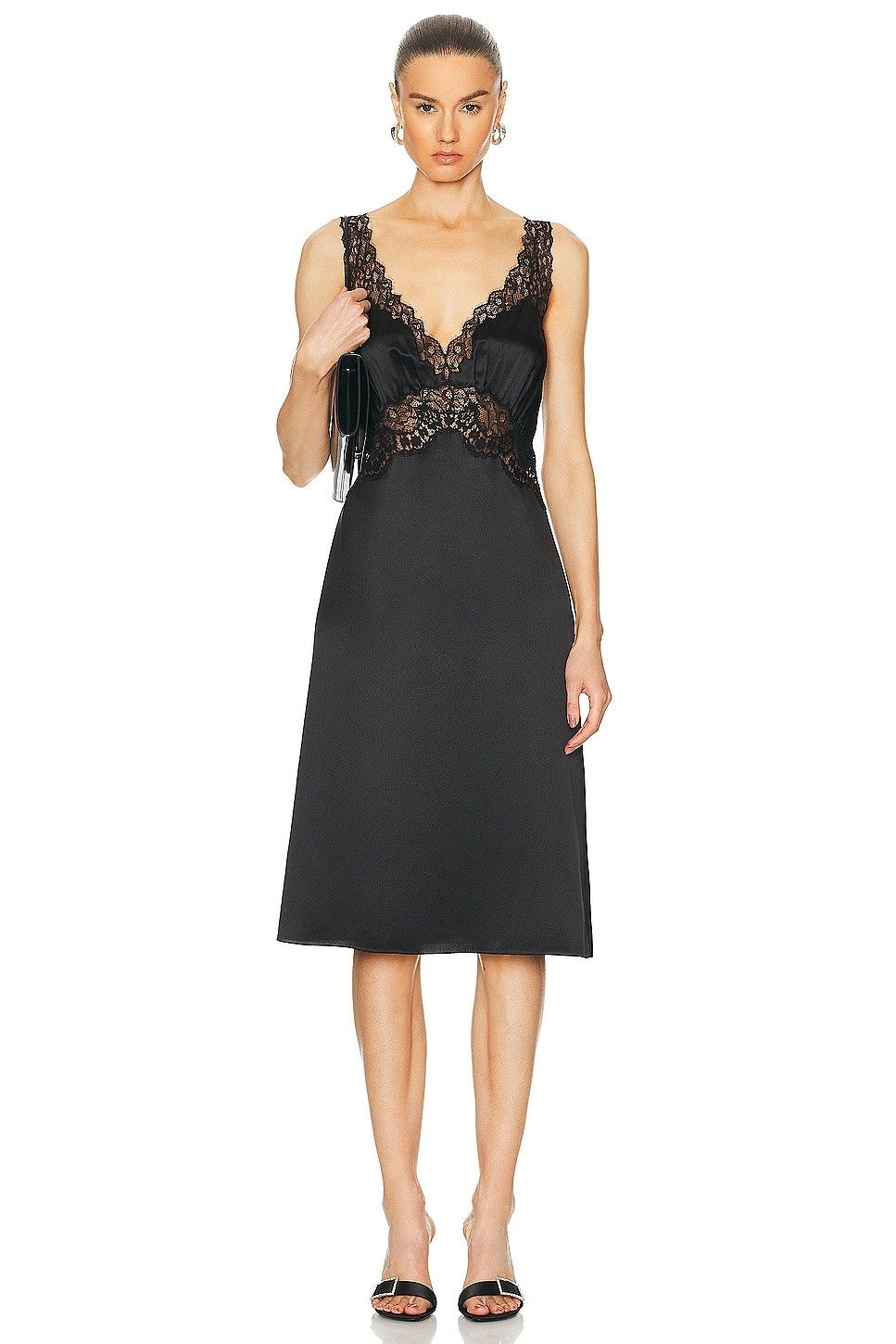 Saint Laurent Paris o1b1hav110525 779765 Slip Dress in Silk Satin Crepe in Black Size S / US 4 / IT 40 - 1 Thumbnail