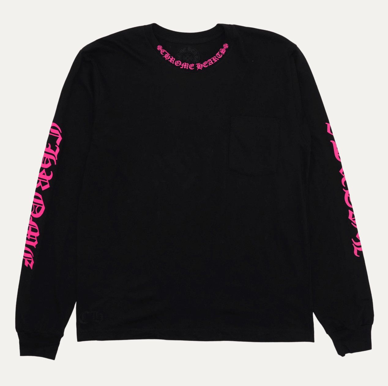 Neck Logo Pocket Long Sleeve Tee Shirt Black Pink