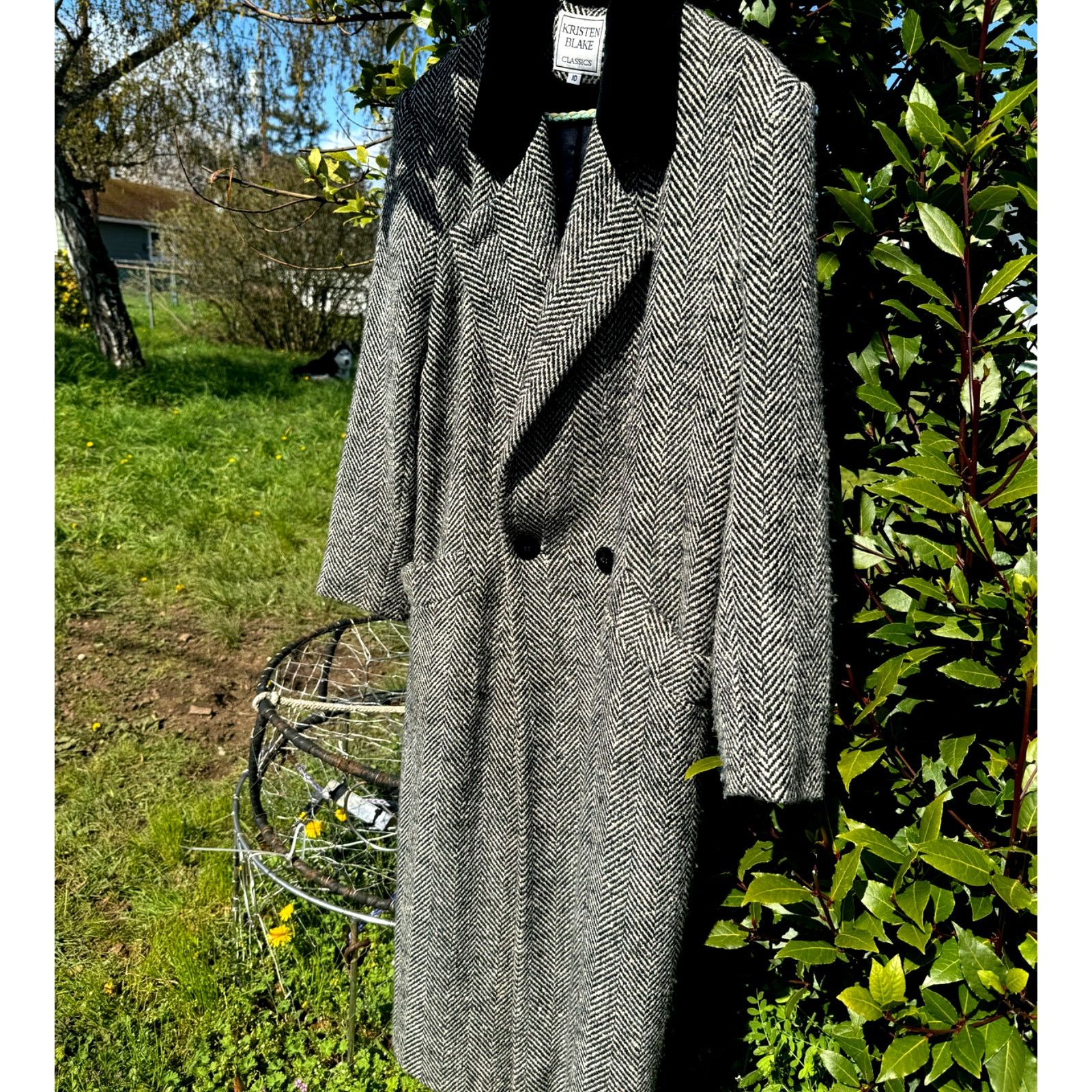 Vintage Vtg '80s Kristen Blake Herringbone Tweed Duster Size M / US 6-8 / IT 42-44 - 3 Thumbnail