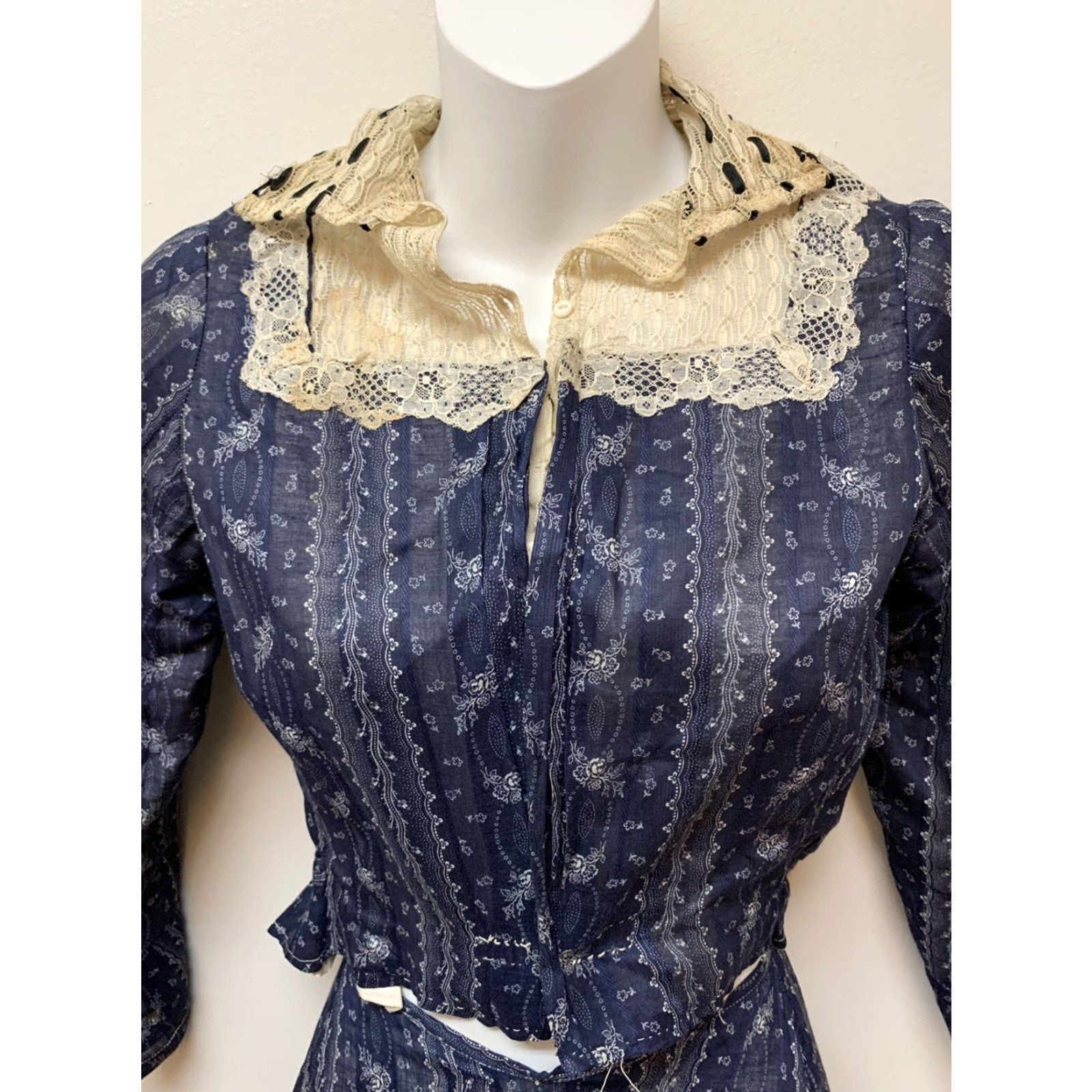 Vintage VINTAGE Antique Victorian Edwardian Dress & Top Skirt Set Long Prairie Skirt Corset Top XS/S Blue Prairie Size 4XL / US 24-26 - 3 Thumbnail