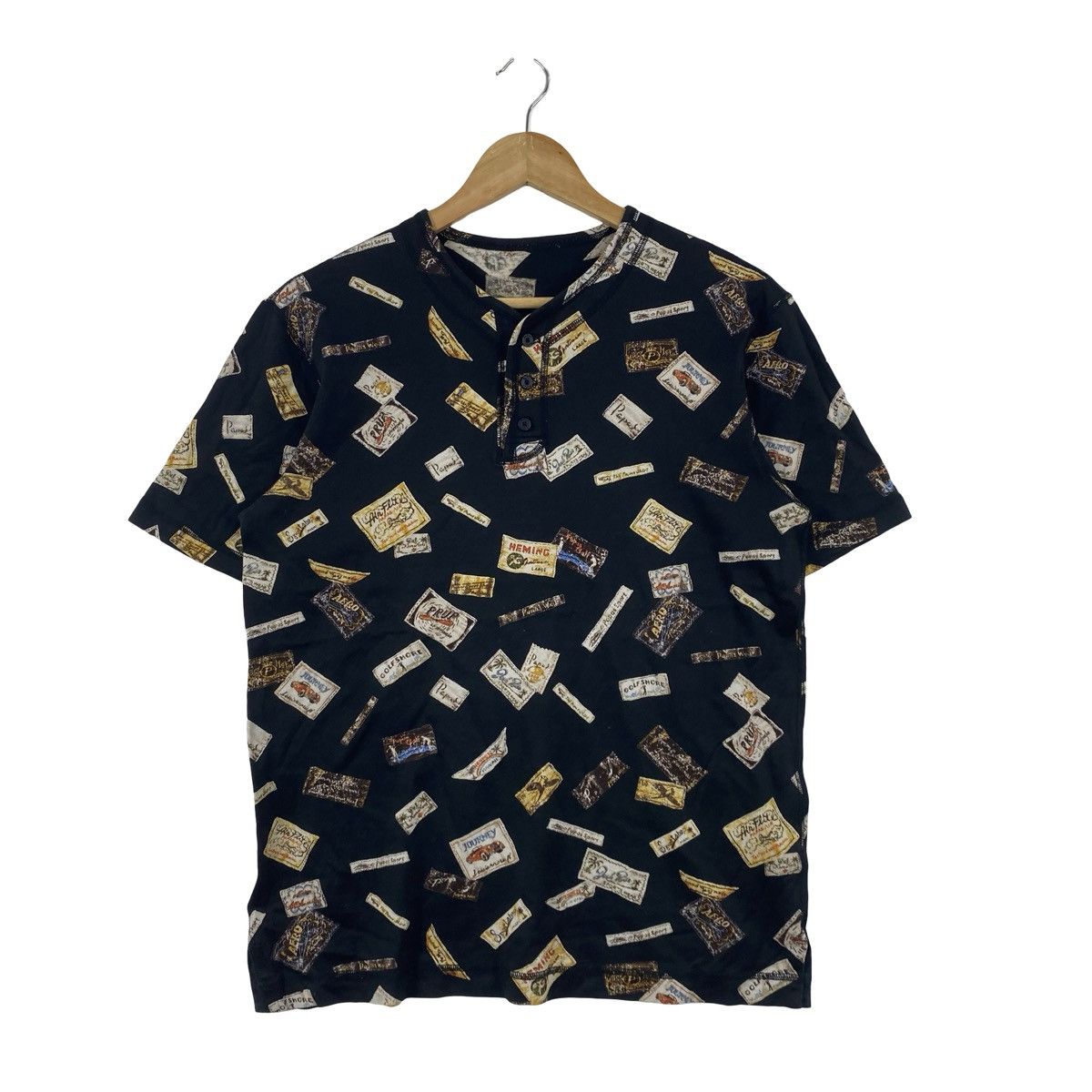 Vintage Vintage POSTAGE STAMP ALLOVER Print Henley Graphic Pattern Size US S / EU 44-46 / 1 - 4 Thumbnail