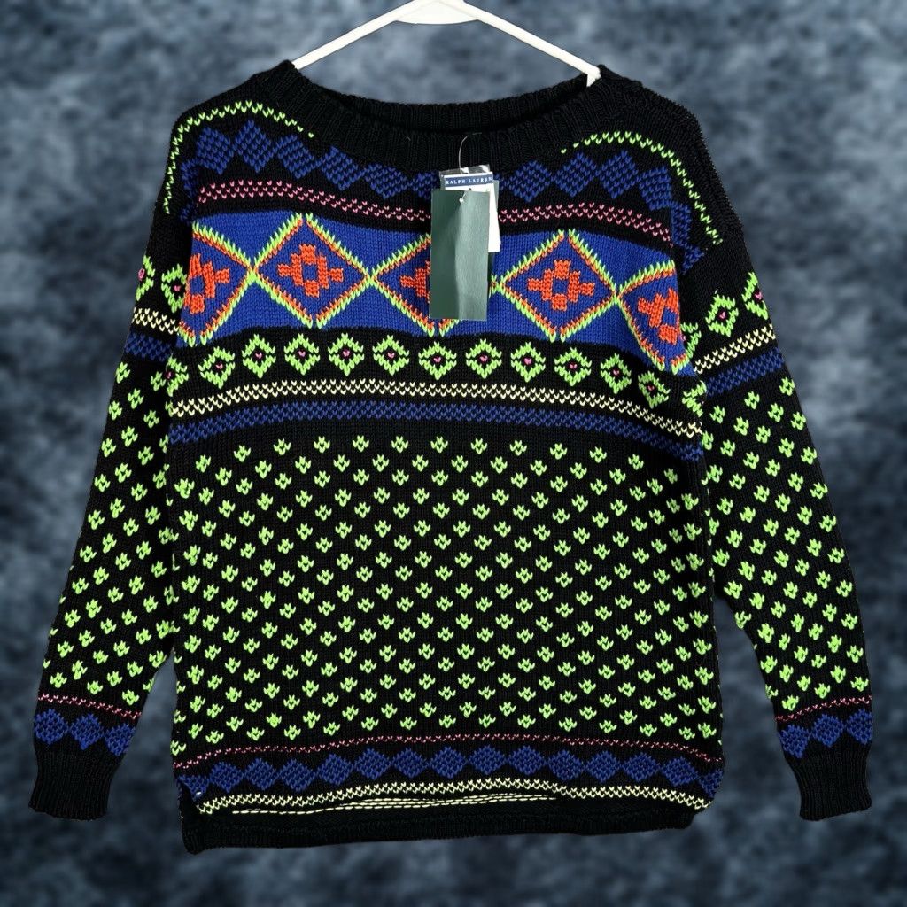 Ralph Lauren VINTAGE Lauren Ralph Lauren Sweater XS Black Neon Accent Womens Size XS / US 0-2 / IT 36-38 - 1 Thumbnail