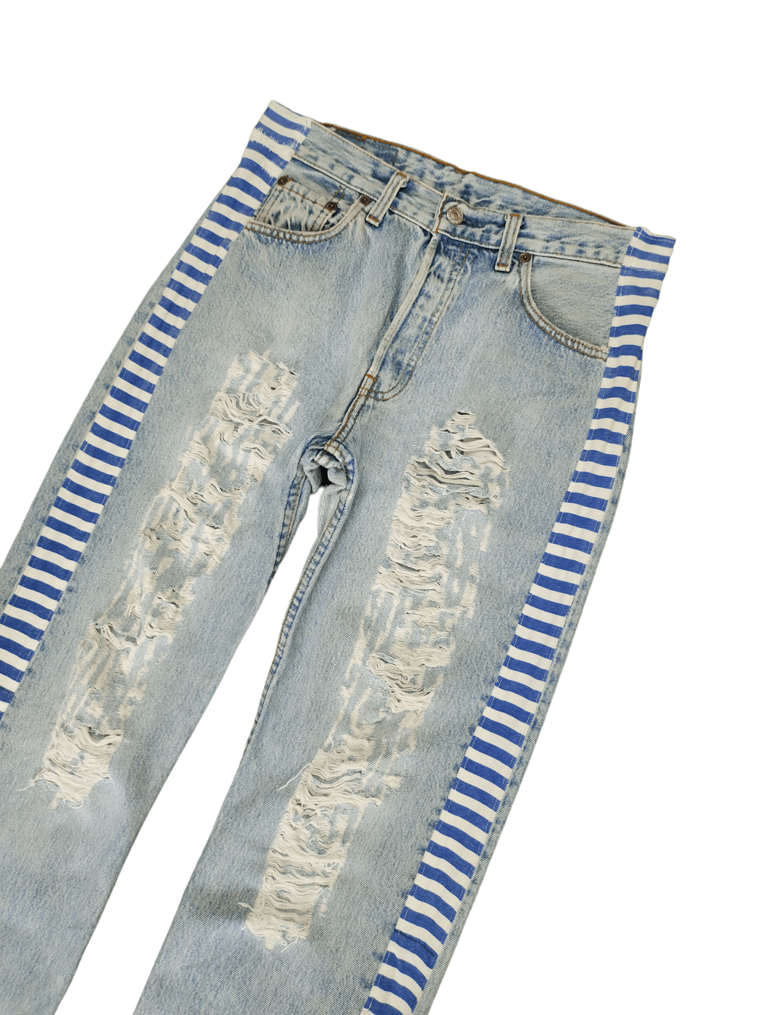 Levi's Vintage Clothing Vintage Levi's 501 Reconstruct Distressed Striped Tape Jeans Size US 31 - 5 Thumbnail