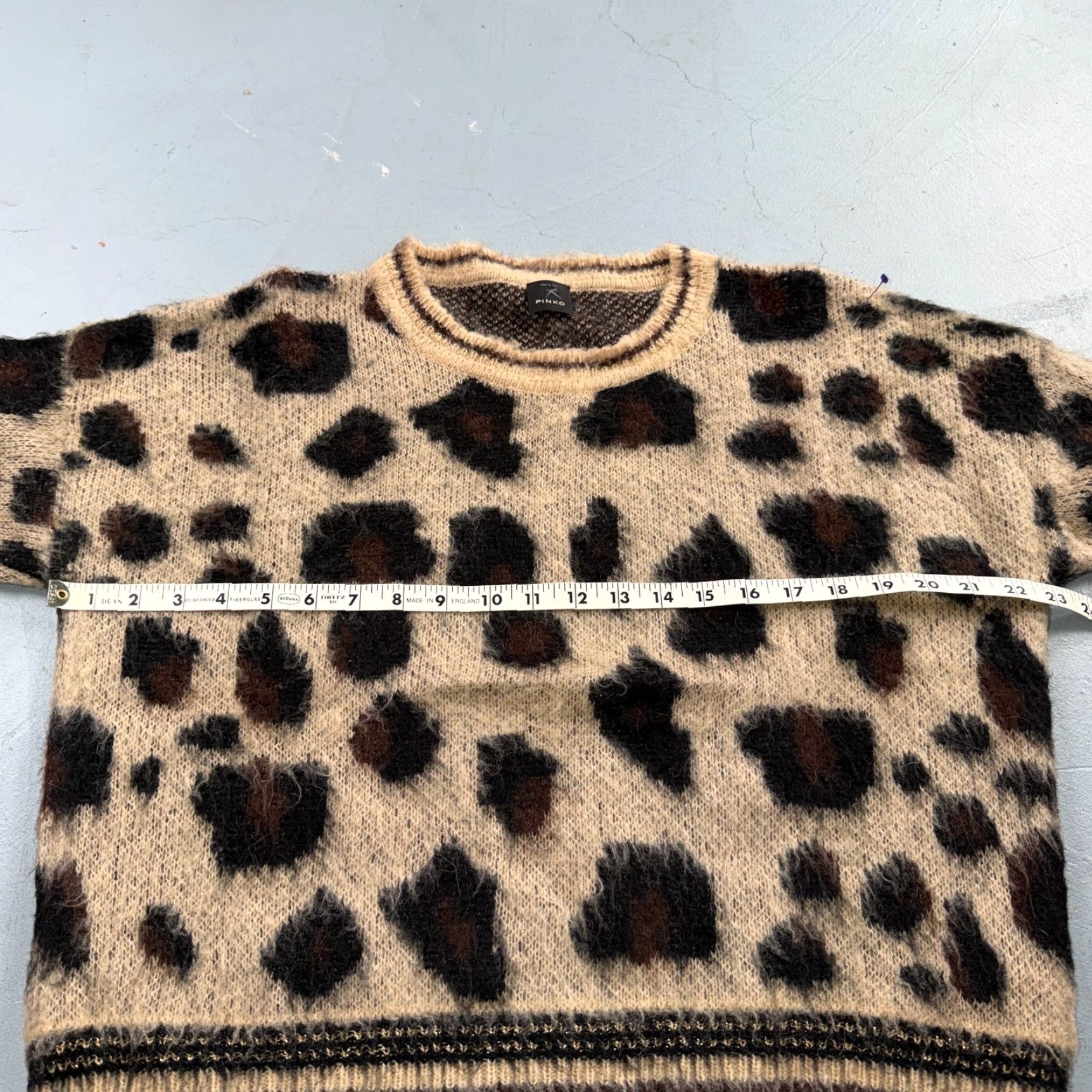 Pinko Pinko Womens Sweater L Beige Cheetah Bright Mohair Wool Knit Long Sleeve Italy Size L / US 10 / IT 46 - 5 Thumbnail