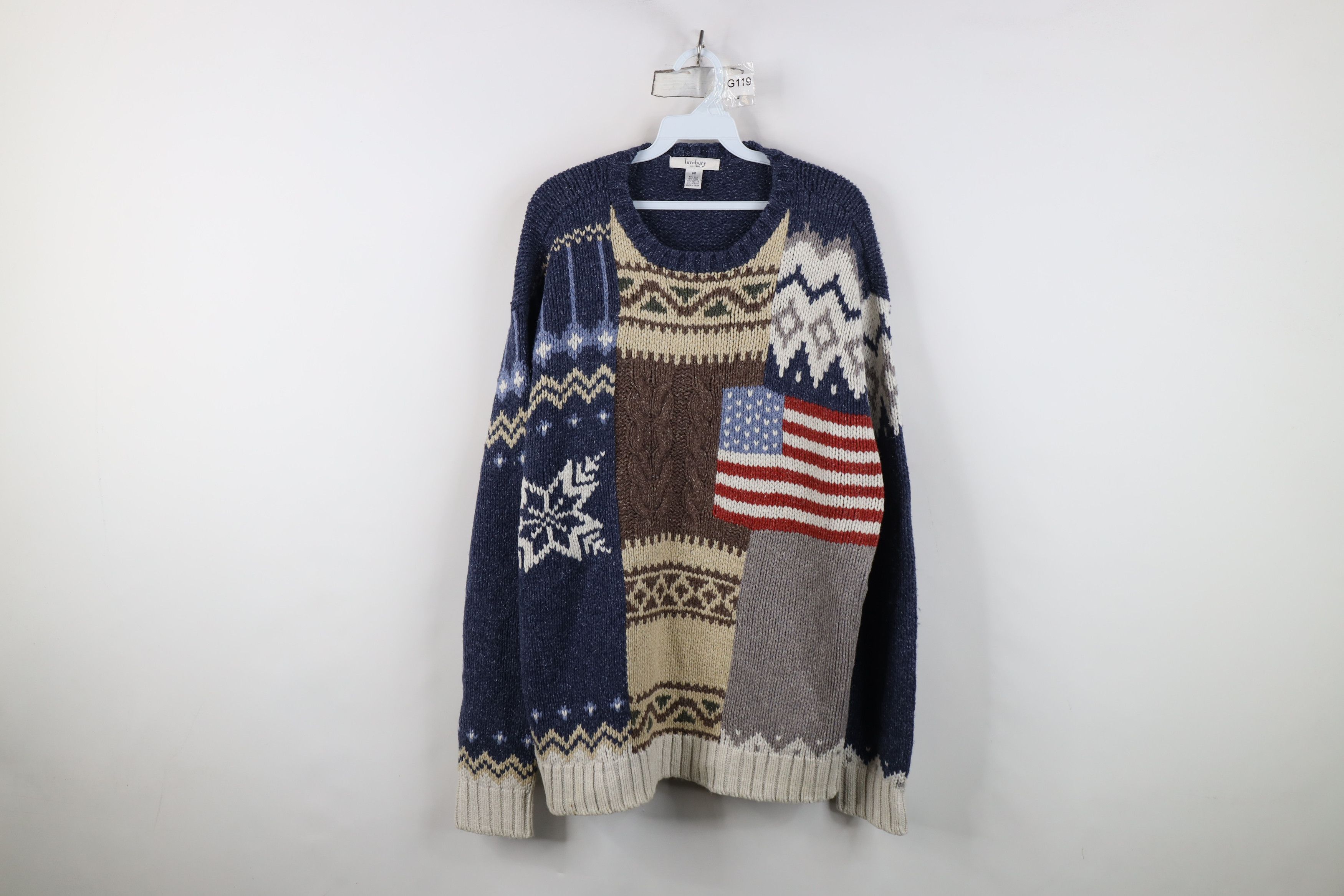Vintage Vintage 90s Streetwear Blend Patchwork USA Flag Knit Sweater Size US XXL / EU 58 / 5 - 1 Thumbnail