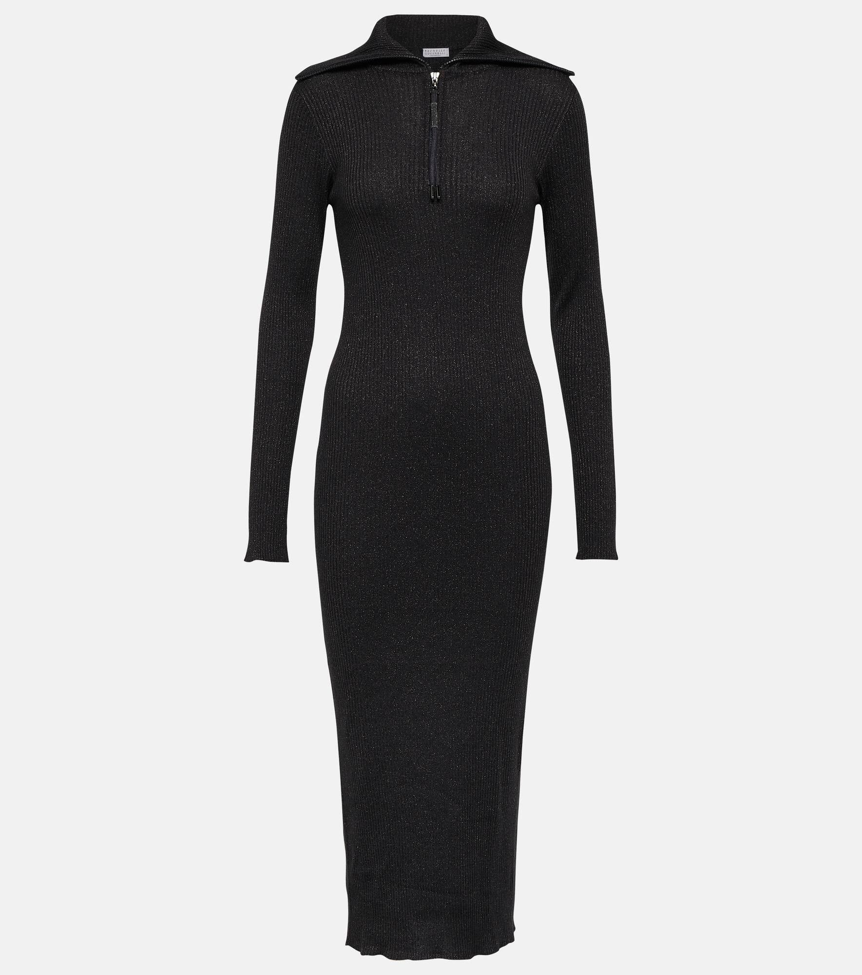 Brunello Cucinelli o1y0725 Midi Dress in Black Size XS / US 0-2 / IT 36-38 - 1 Thumbnail