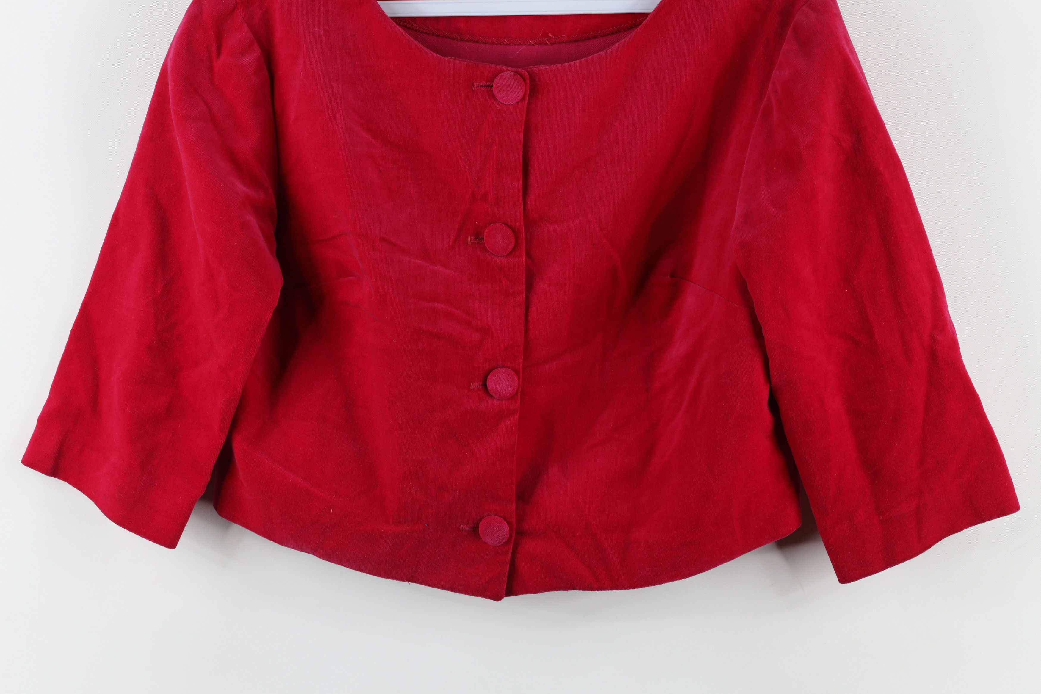 Vintage Vintage 50s Rockabilly Velour Cropped Button Jacket Pink USA Size L / US 10 / IT 46 - 3 Thumbnail