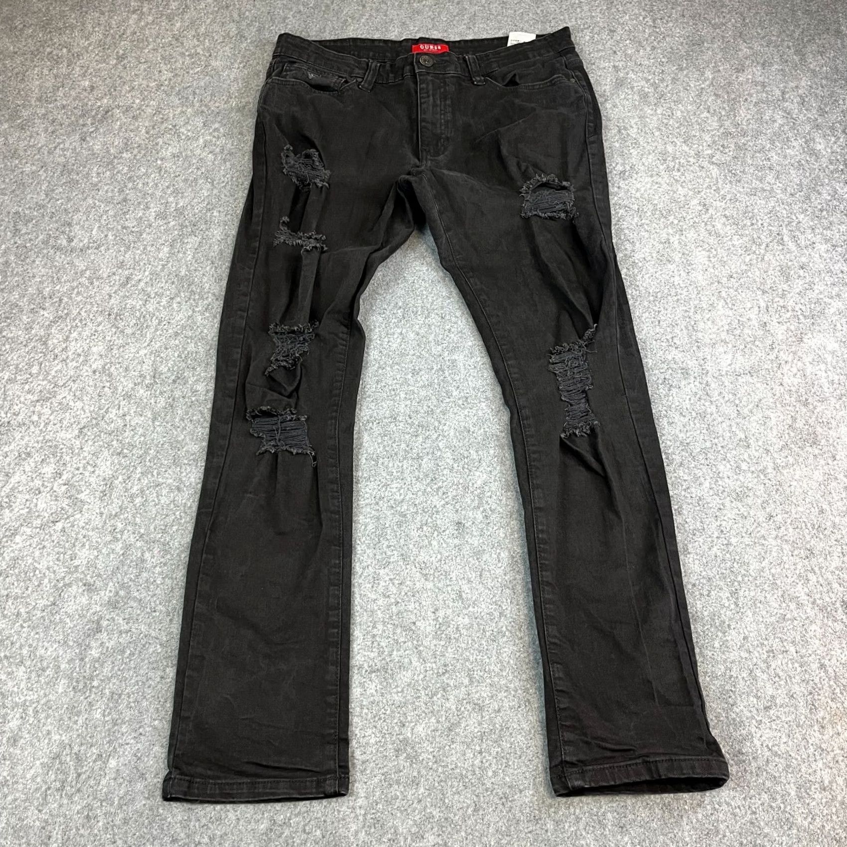 Guess GUESS Jeans Slim Tapered 36 Dark Black Distressed Stretch Denim Mens 5-Pocket Size US 36 / EU 52 - 2 Thumbnail